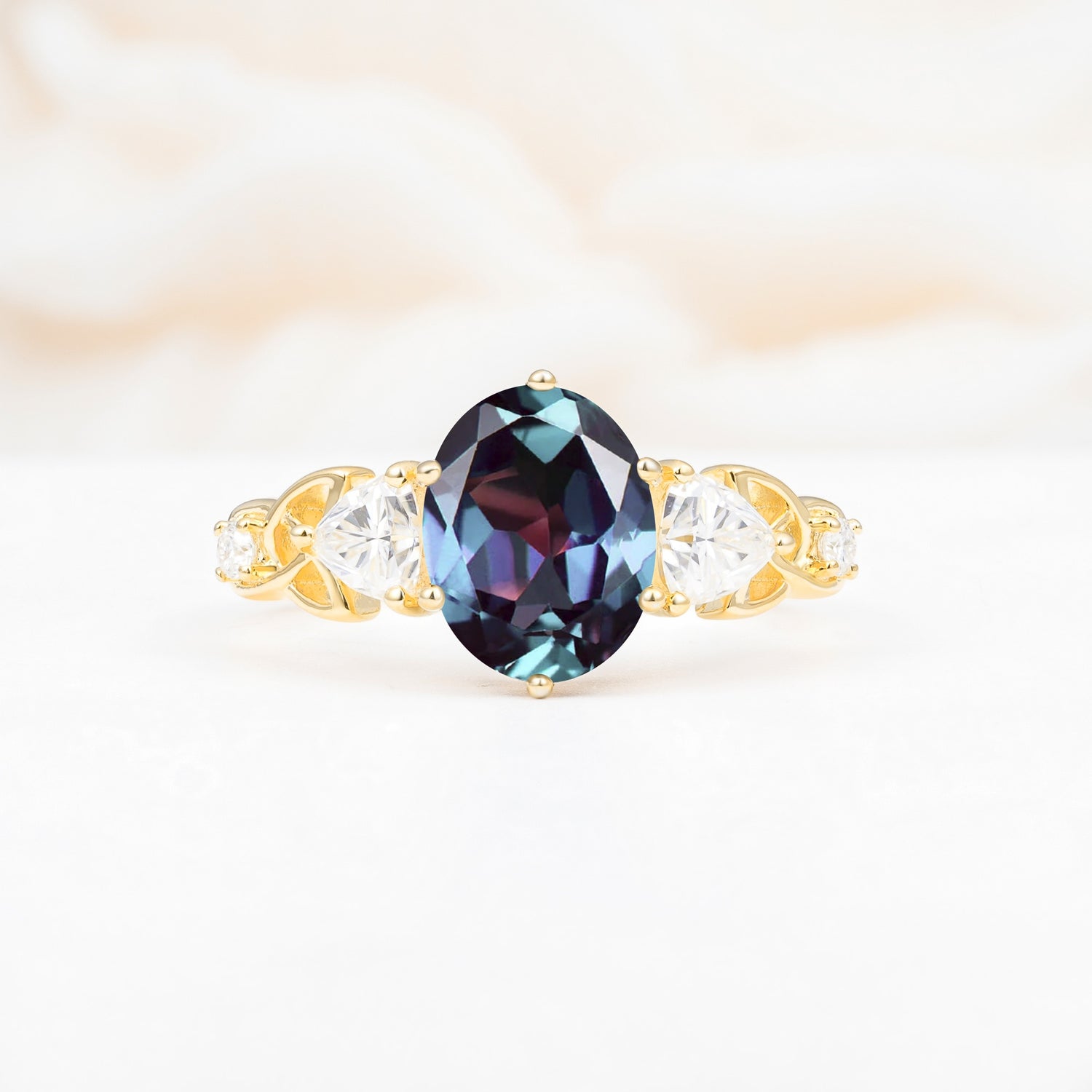 Elegant Oval Cut Trillion Side Accent Alexandrite Engagement Ring - Additional view