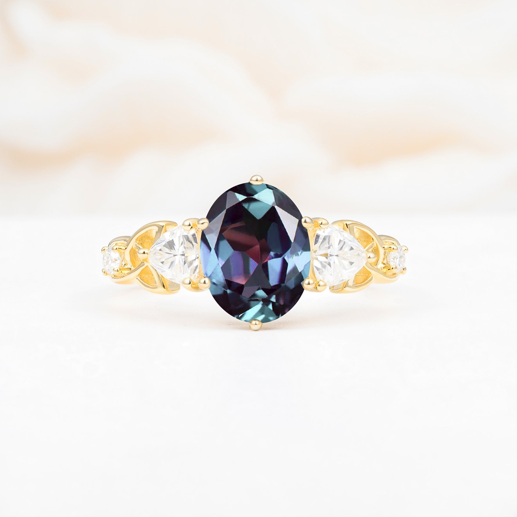 Elegant Oval Cut Trillion Side Accent Alexandrite Engagement Ring - Additional view