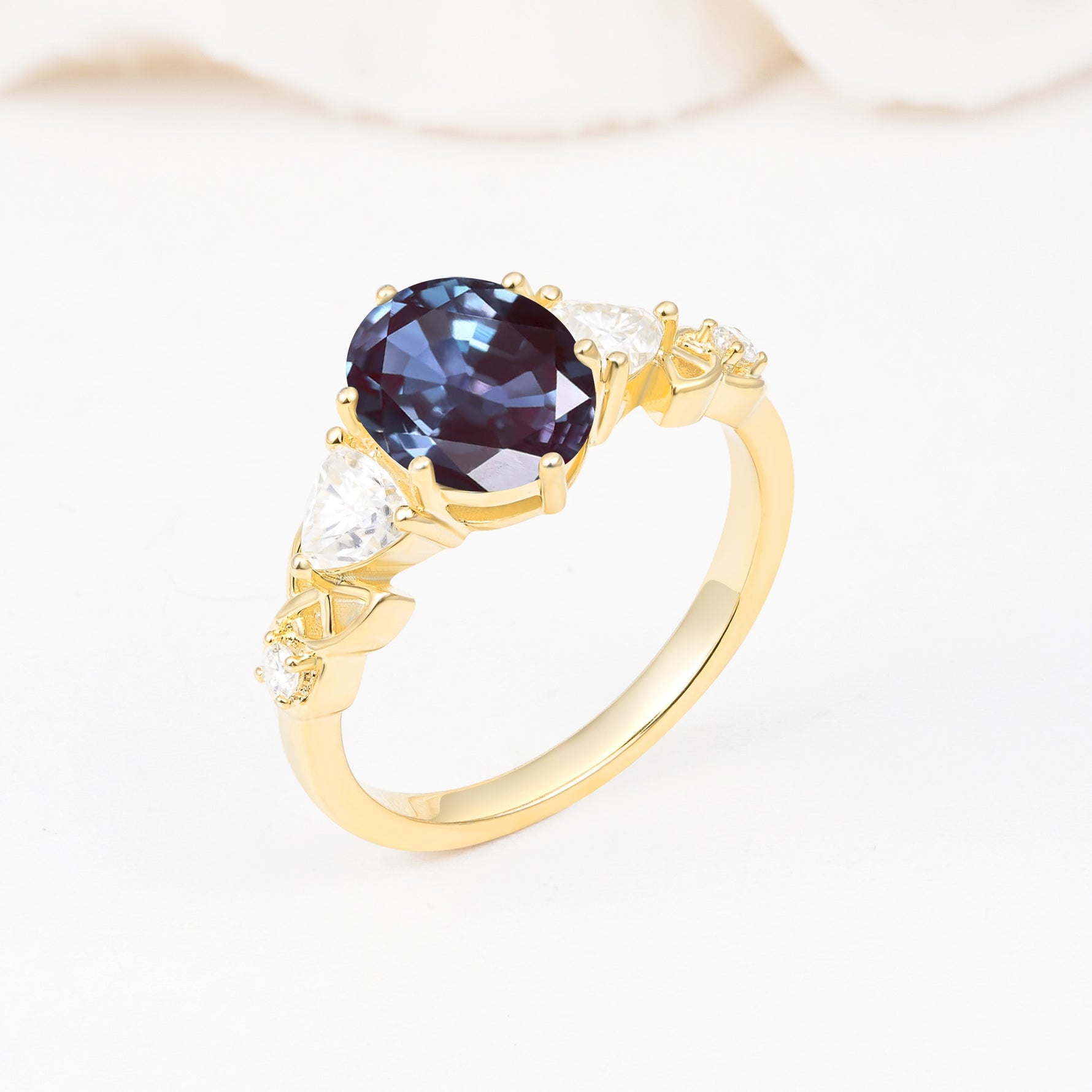 Elegant Oval Cut Trillion Side Accent Alexandrite Engagement Ring - Additional view