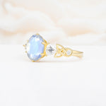 Elegant Oval Cut Trillion Side Accent Moonstone Engagement Ring - Additional view