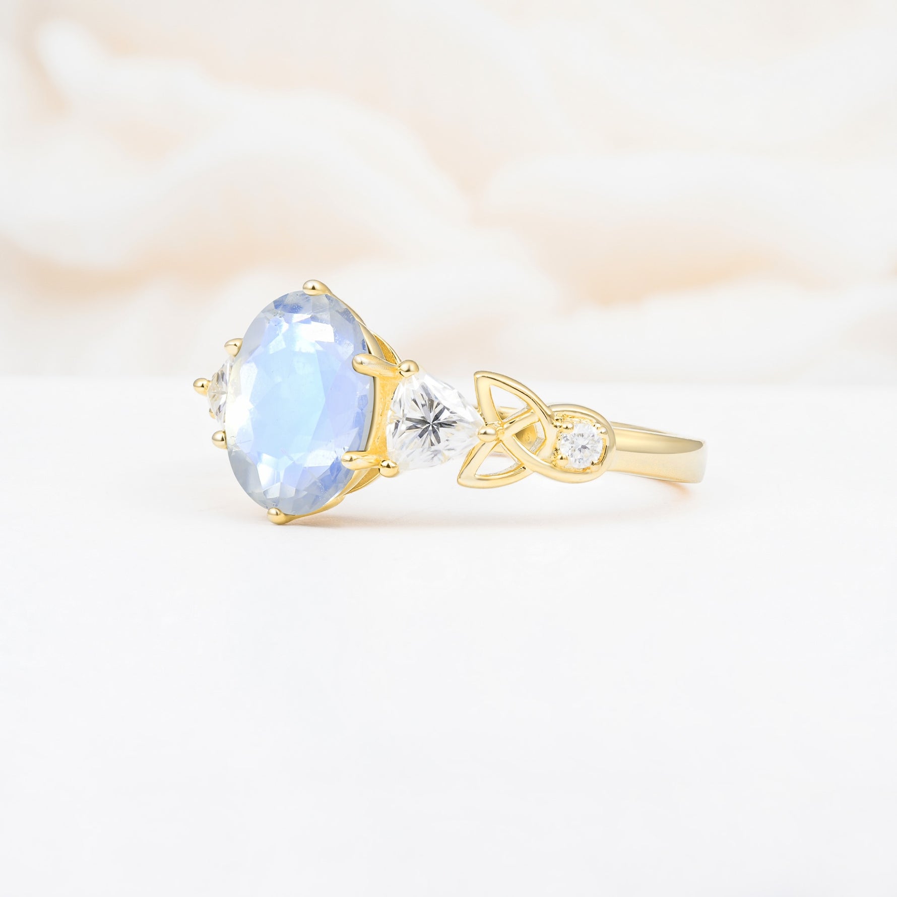 Elegant Oval Cut Trillion Side Accent Moonstone Engagement Ring - Additional view