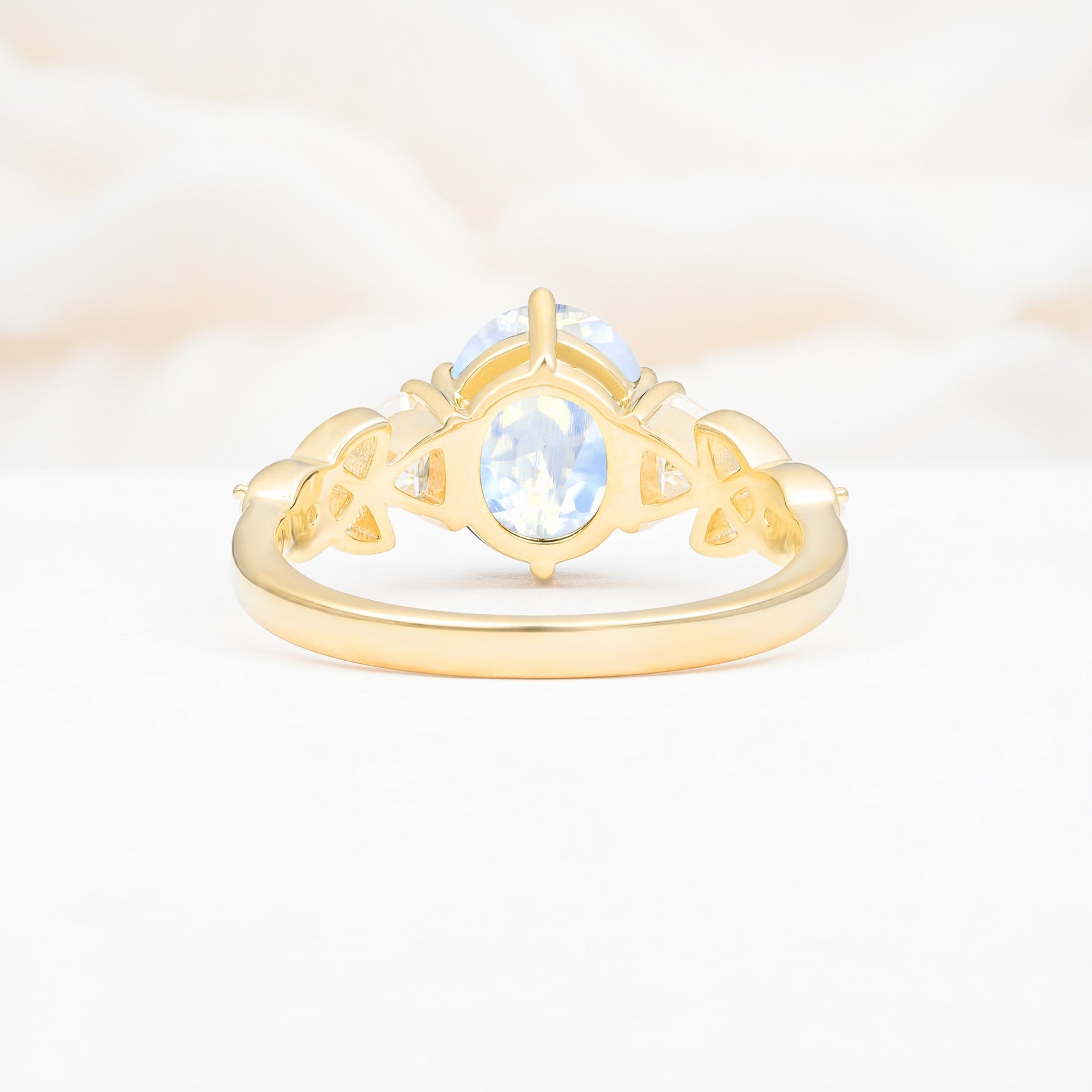 Elegant Oval Cut Trillion Side Accent Moonstone Engagement Ring - Additional view