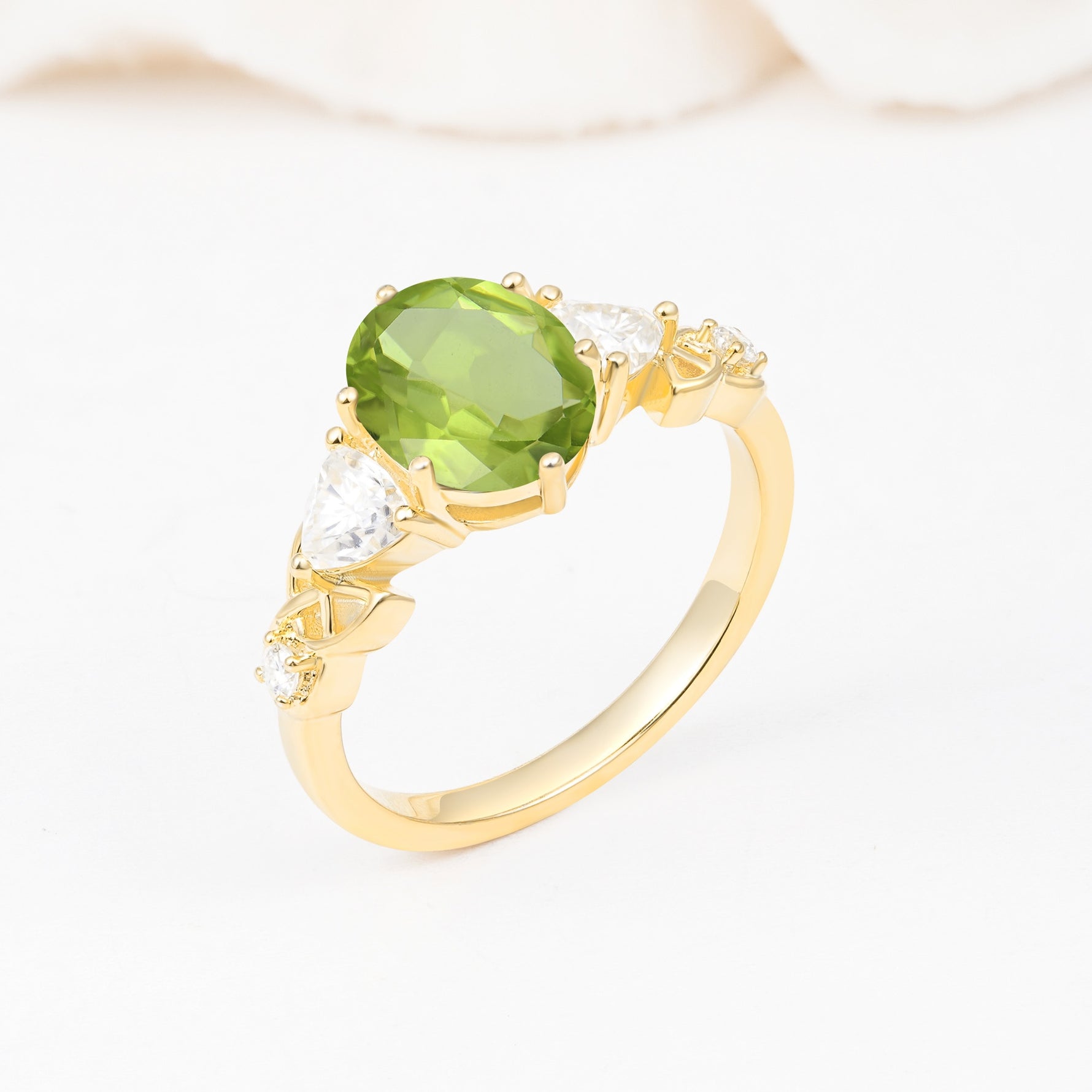 Elegant Oval Cut Trillion Side Accent Peridot Engagement Ring - Additional view