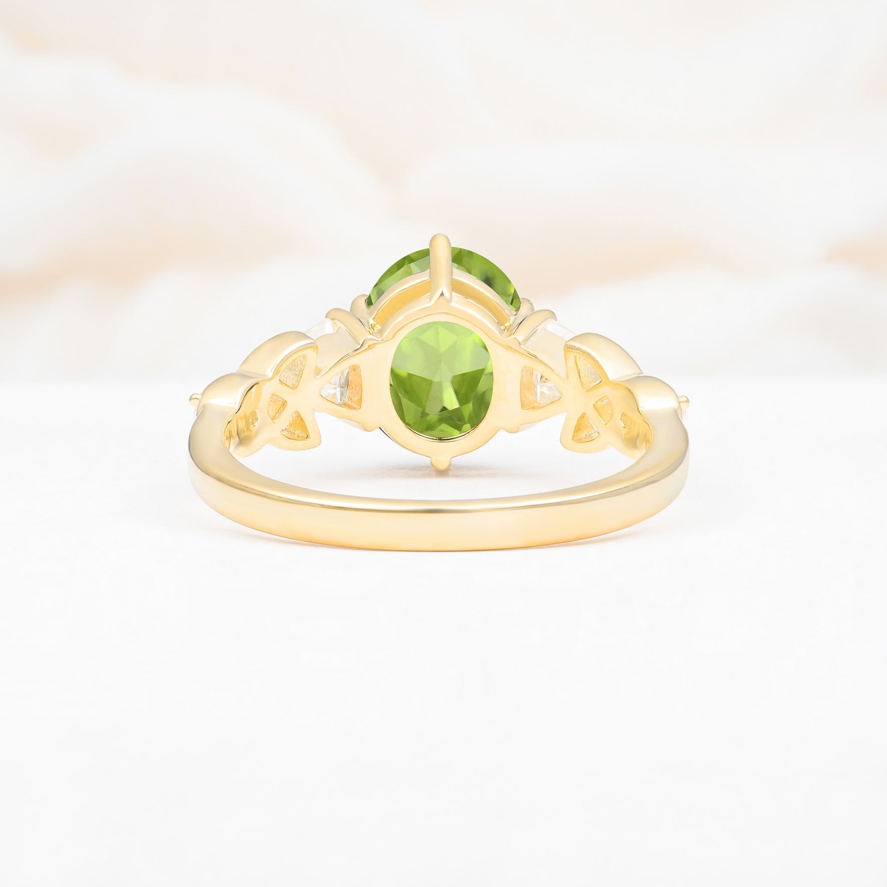 Elegant Oval Cut Trillion Side Accent Peridot Engagement Ring - Additional view
