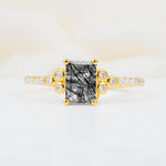 SR12519 Black Rutilated Quartz Ring - Yellow-Gold