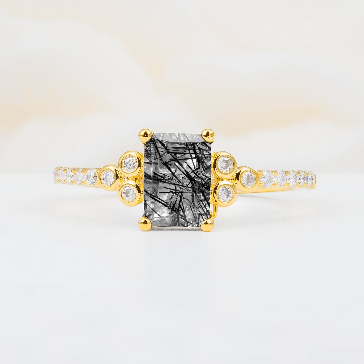 SR12519 Black Rutilated Quartz Ring - Yellow-Gold