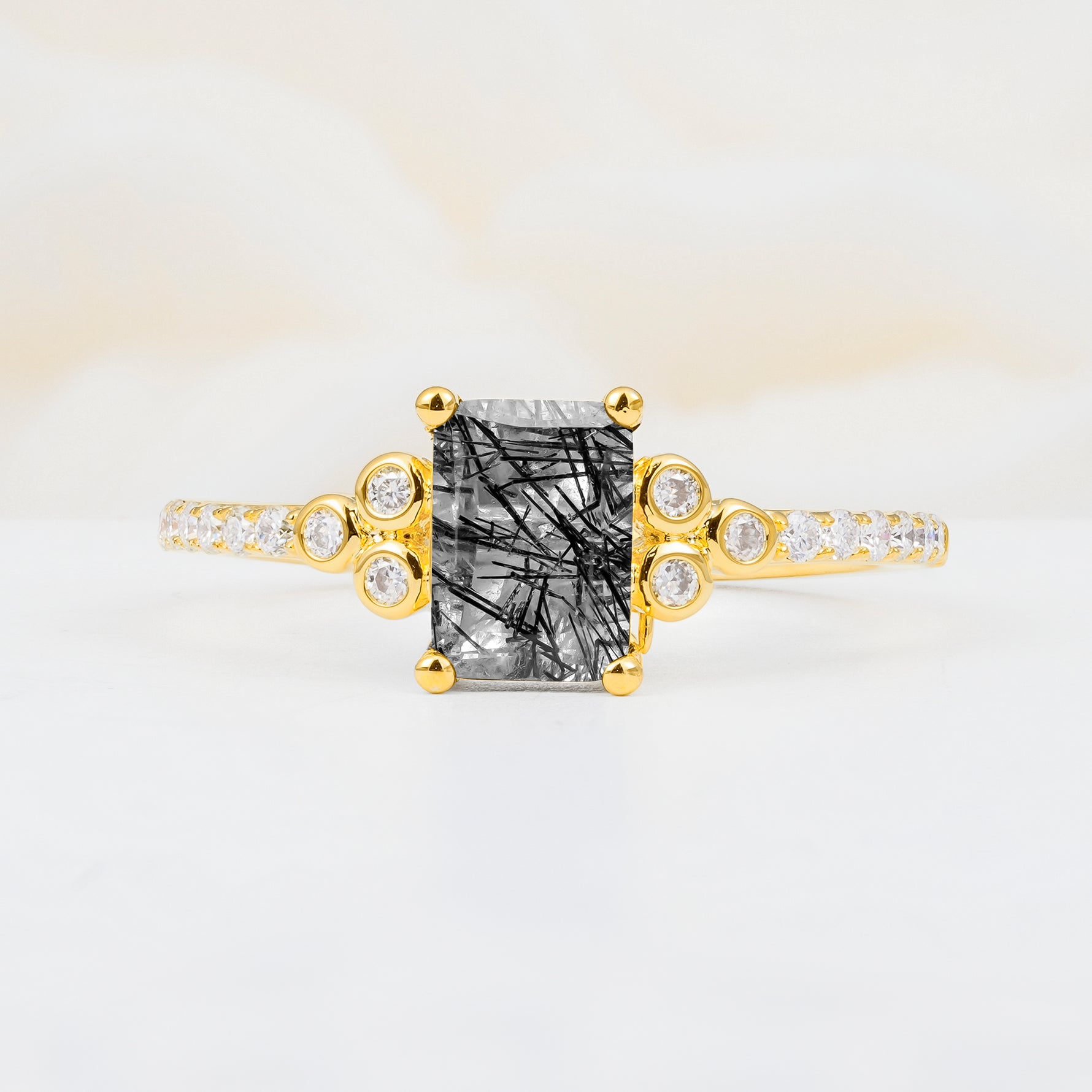 SR12519 Black Rutilated Quartz Ring - Yellow-Gold