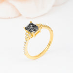 SR12519 Black Rutilated Quartz Ring - White-Gold