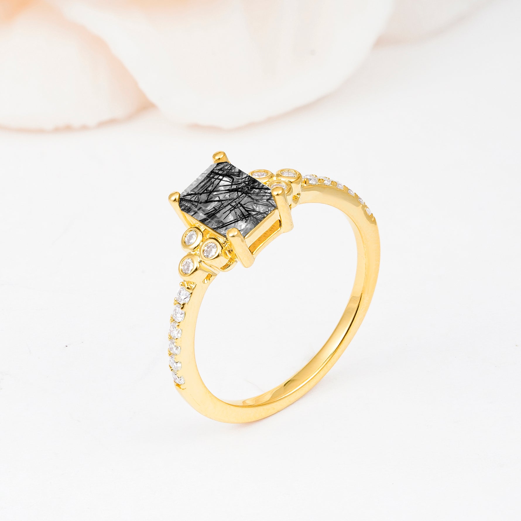 SR12519 Black Rutilated Quartz Ring - White-Gold