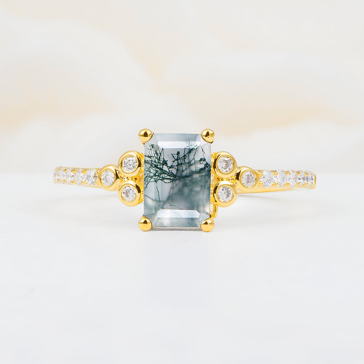 SR12519 Moss Agate Ring - Yellow-Gold
