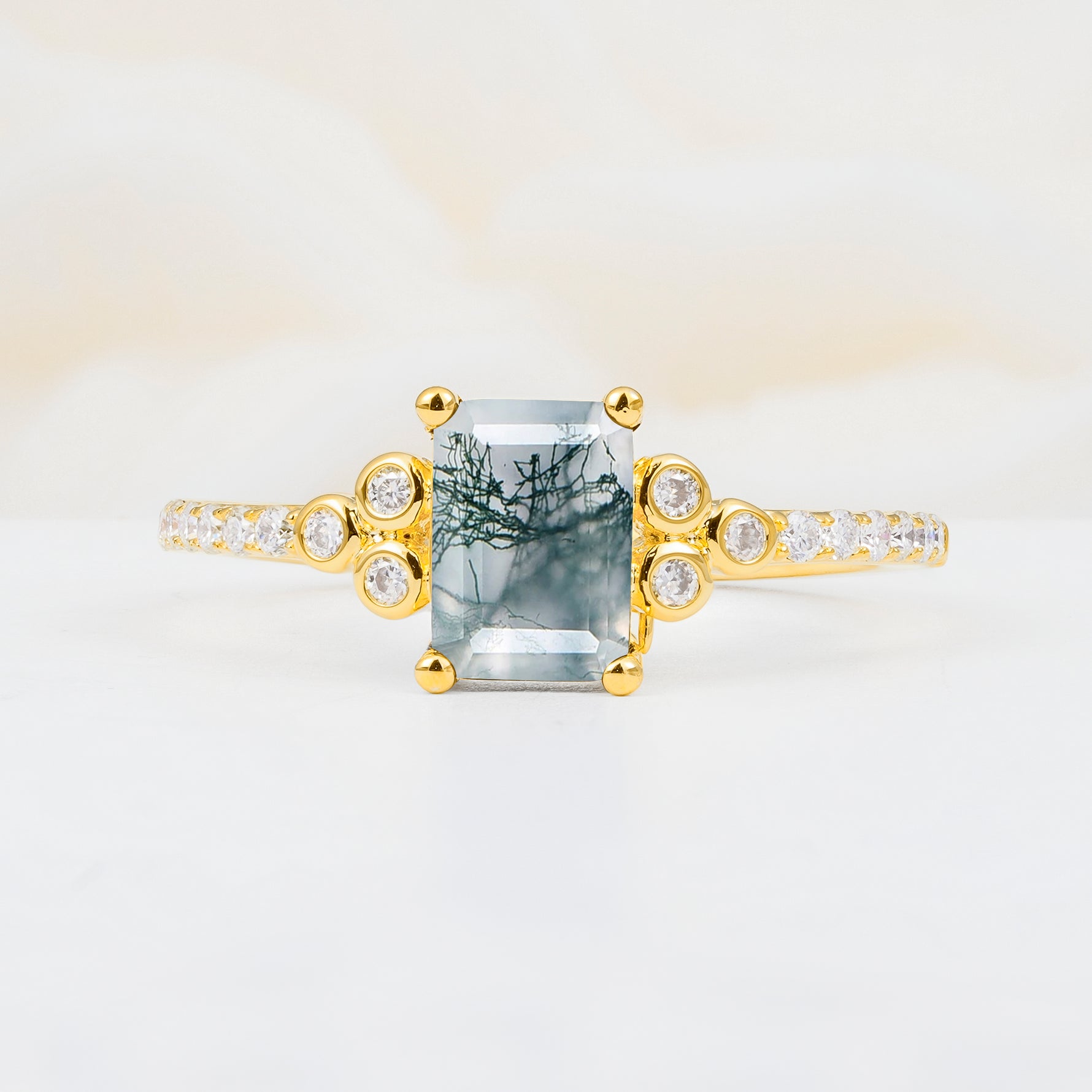 SR12519 Moss Agate Ring - Yellow-Gold