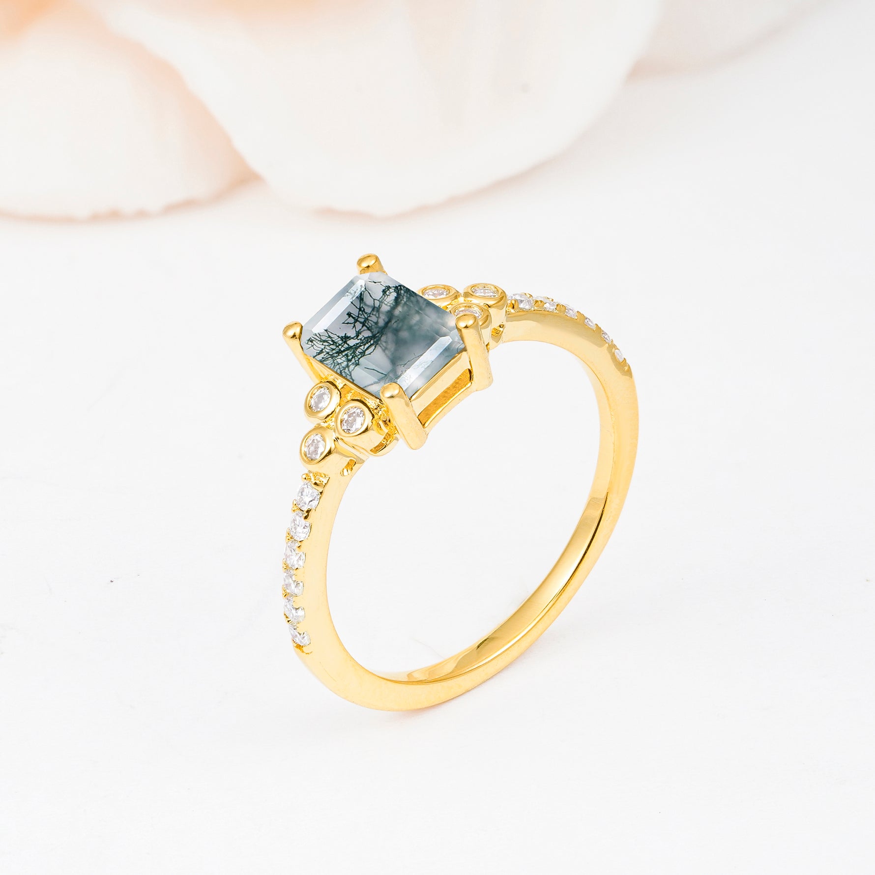 SR12519 Moss Agate Ring - White-Gold