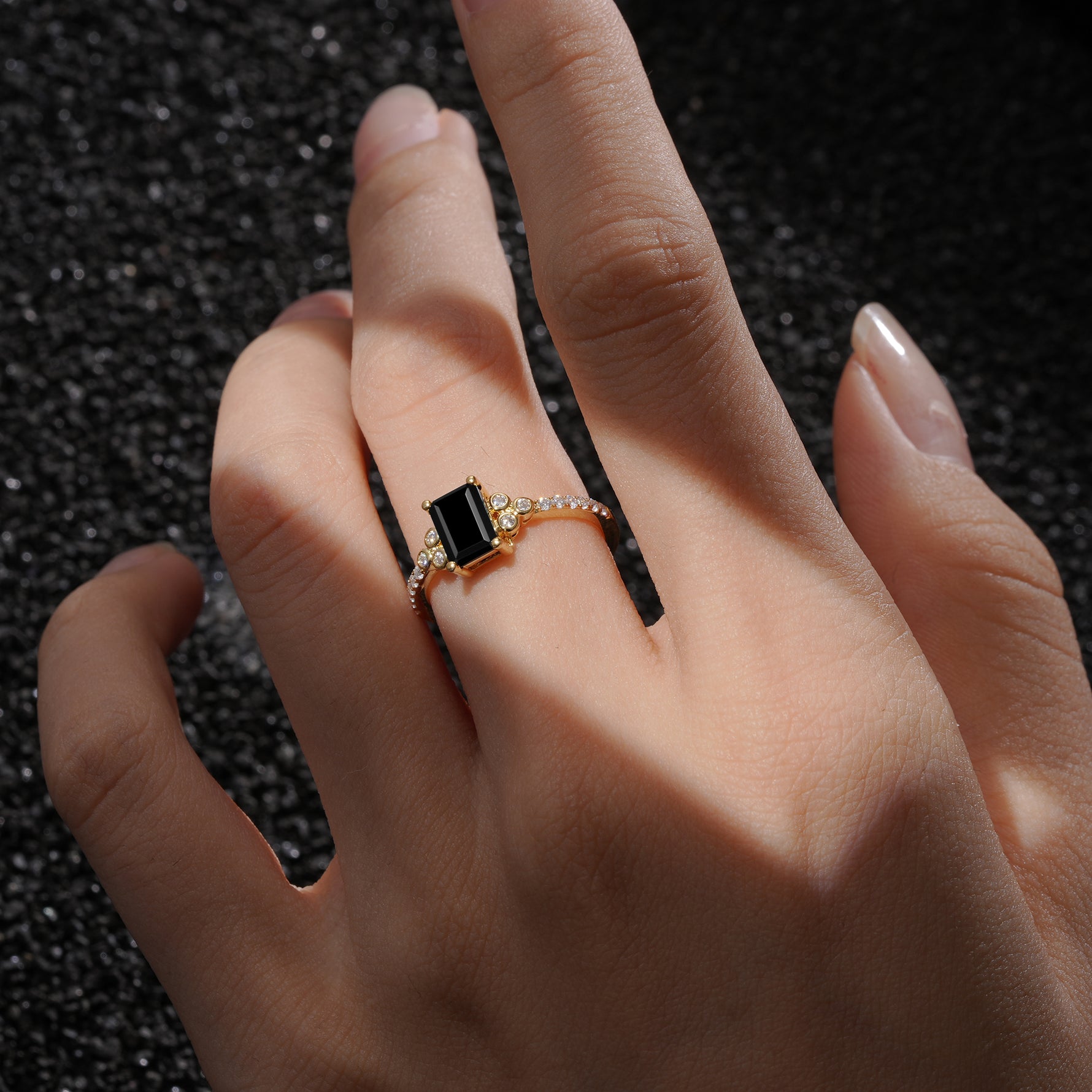 SR12519 Black Onyx Ring - Rose-Gold