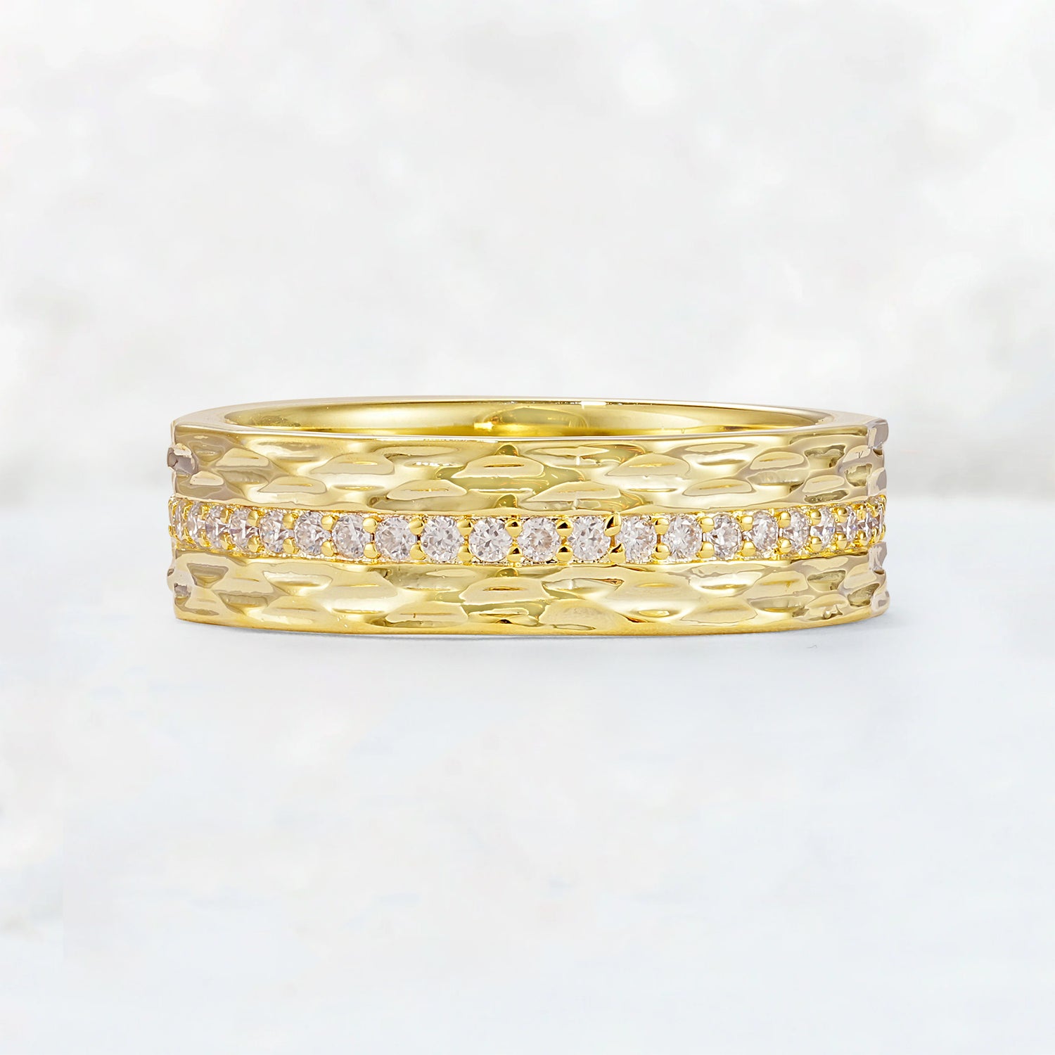 Textured Round Cut Men's Moissanite Wedding Band