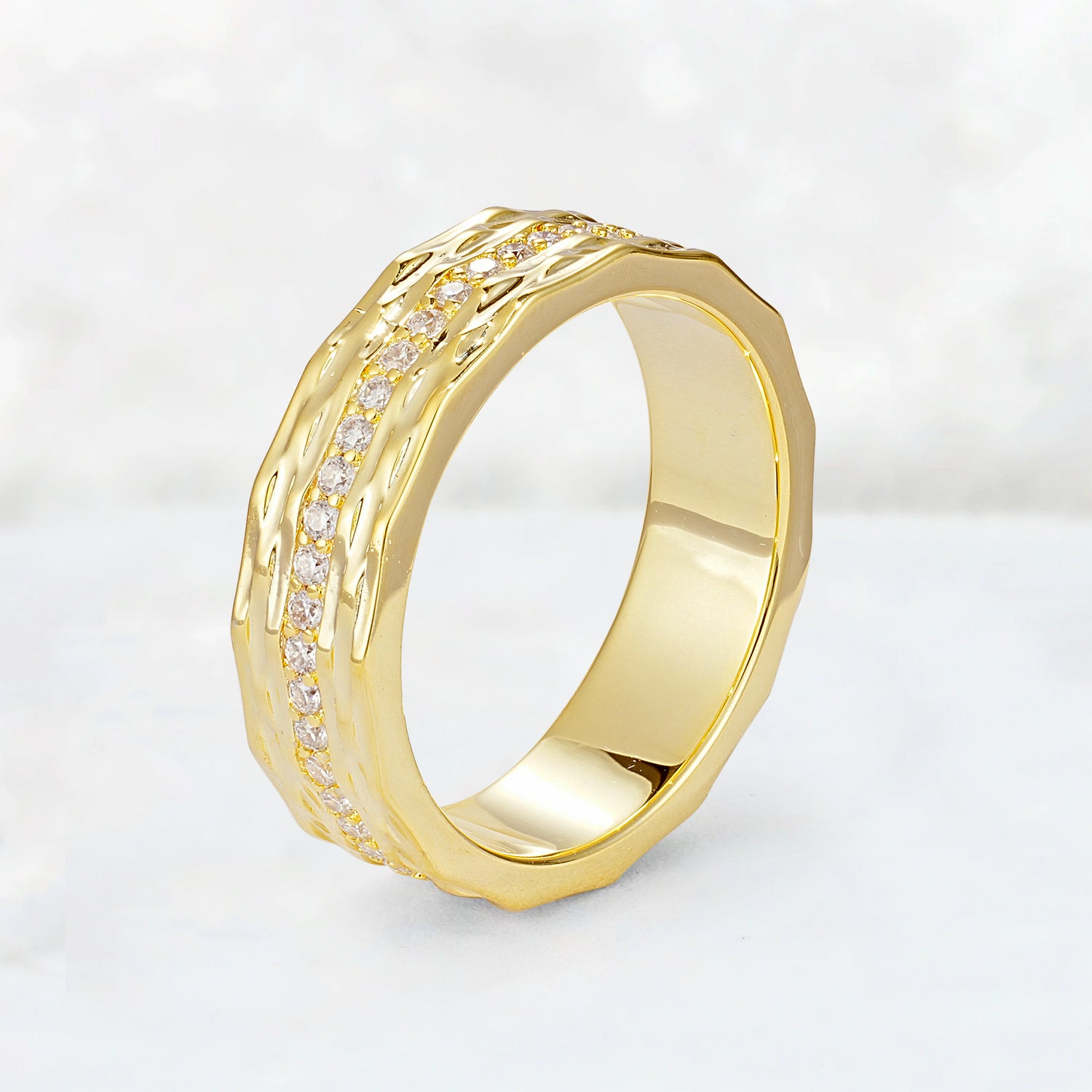 Textured Round Cut Men's Moissanite Wedding Band