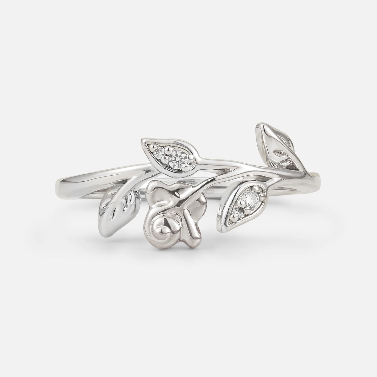 Floral Moissanite Statement Ring with Sculpted Leaf and Blossom Detail - Additional view
