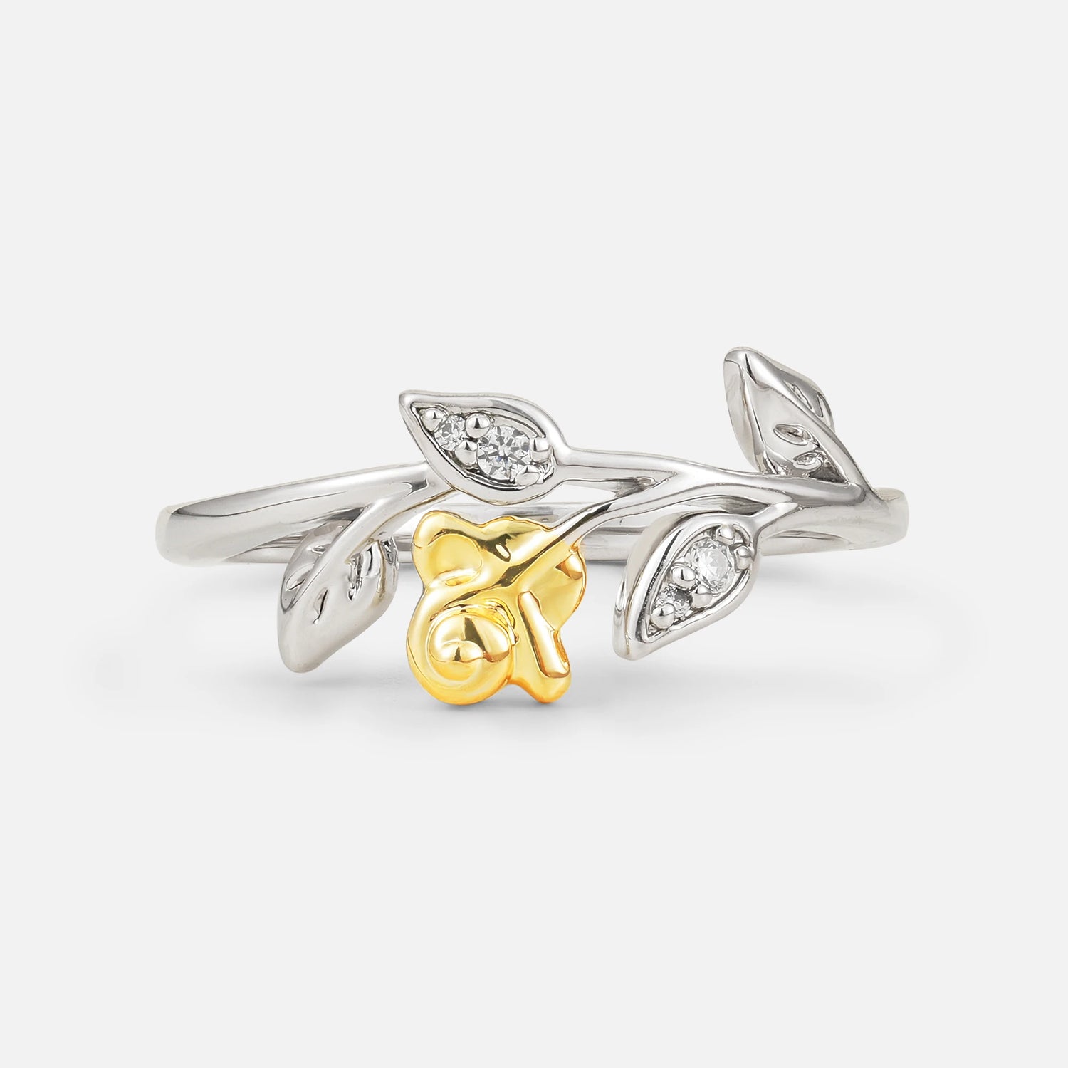 Floral Moissanite Statement Ring with Sculpted Leaf and Blossom Detail - Additional view