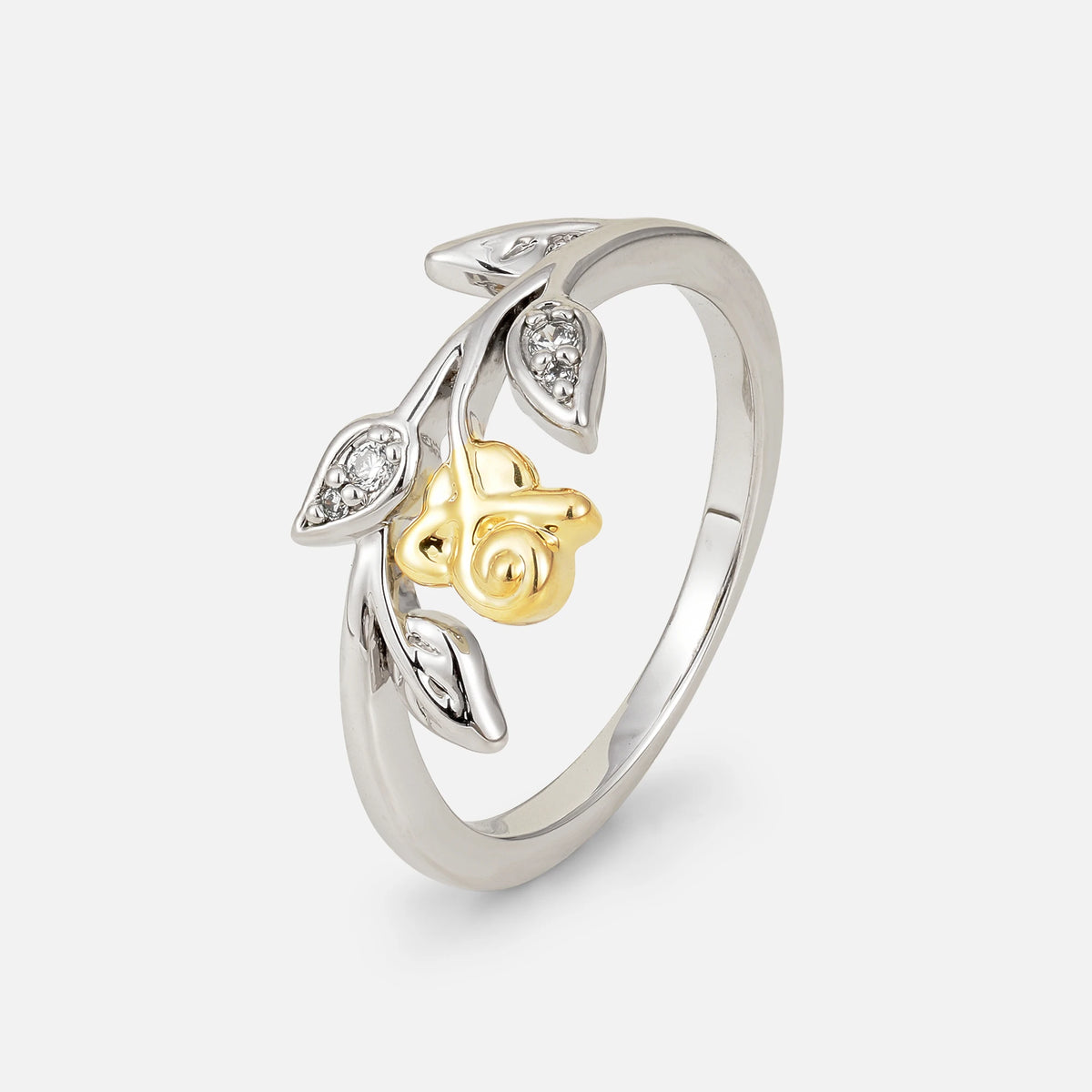 Floral Moissanite Statement Ring with Sculpted Leaf and Blossom Detail - Additional view