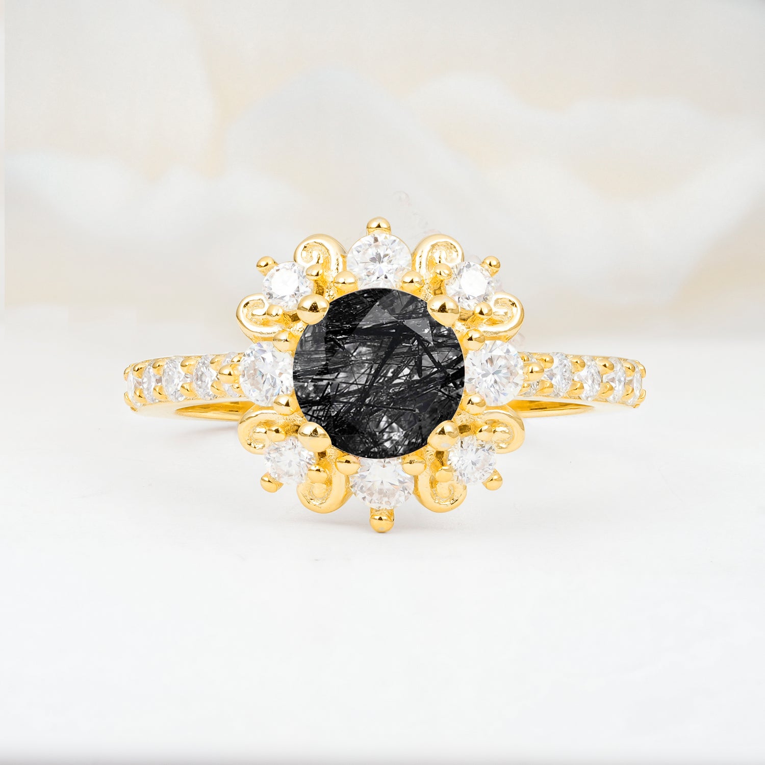 SR12539 Black Rutilated Quartz Ring - Yellow-Gold