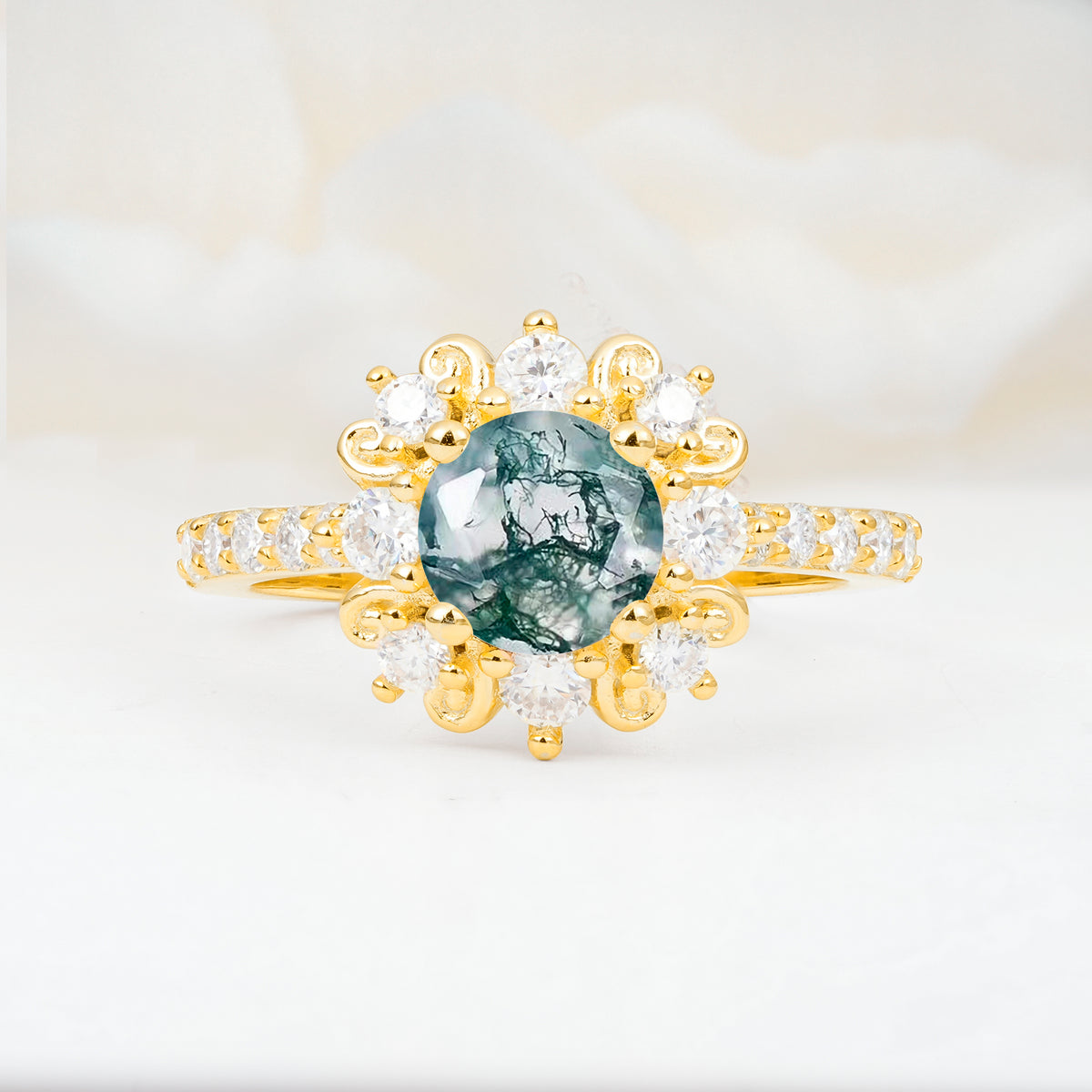 SR12539 Moss Agate Ring - Yellow-Gold