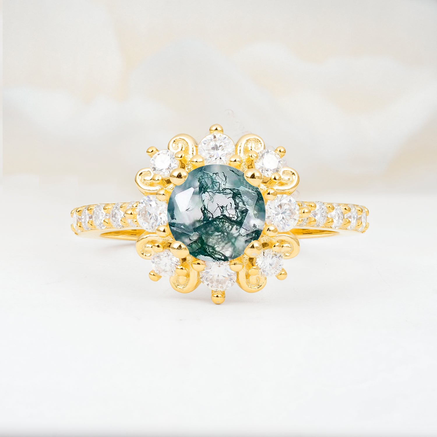 SR12539 Moss Agate Ring - Yellow-Gold