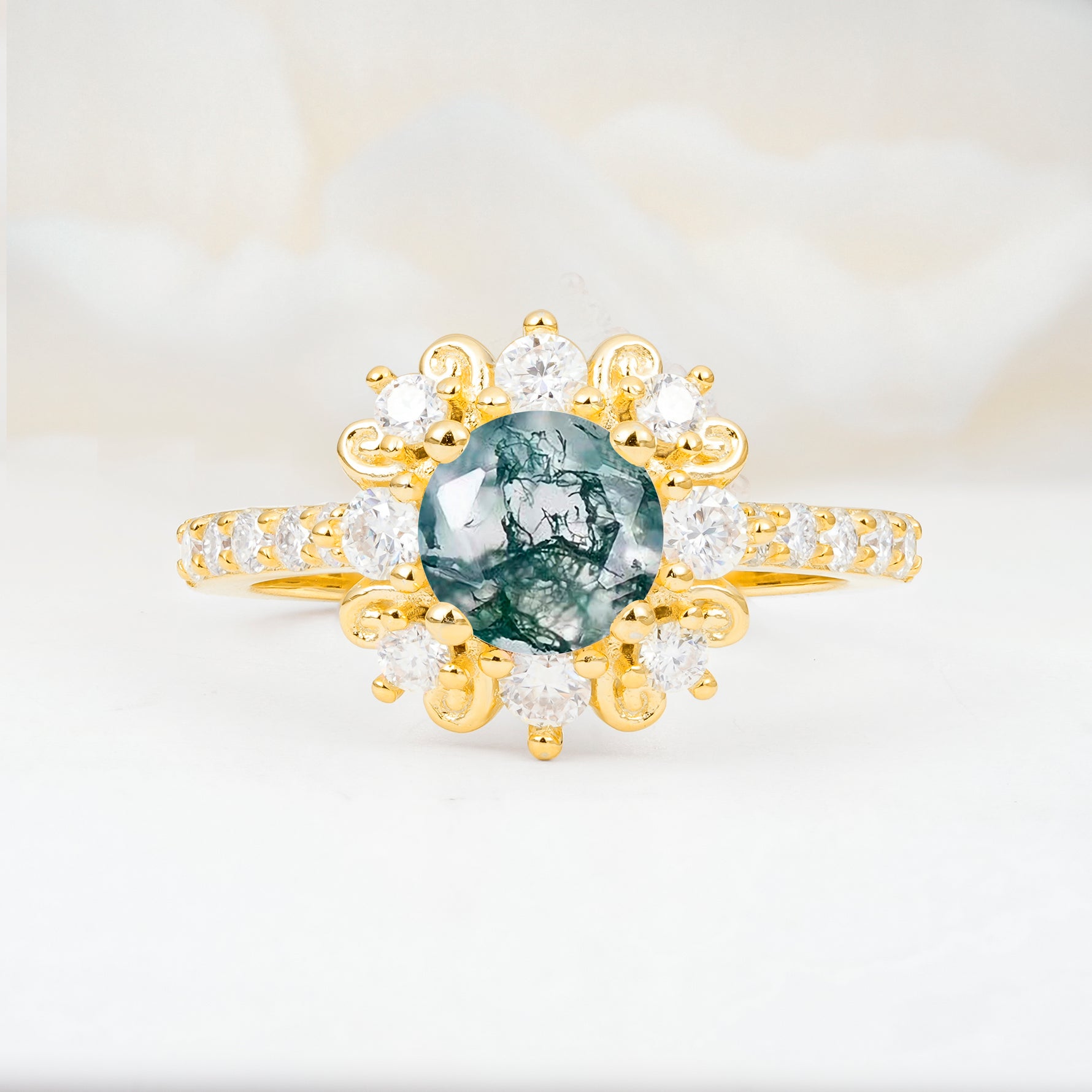 SR12539 Moss Agate Ring - Yellow-Gold