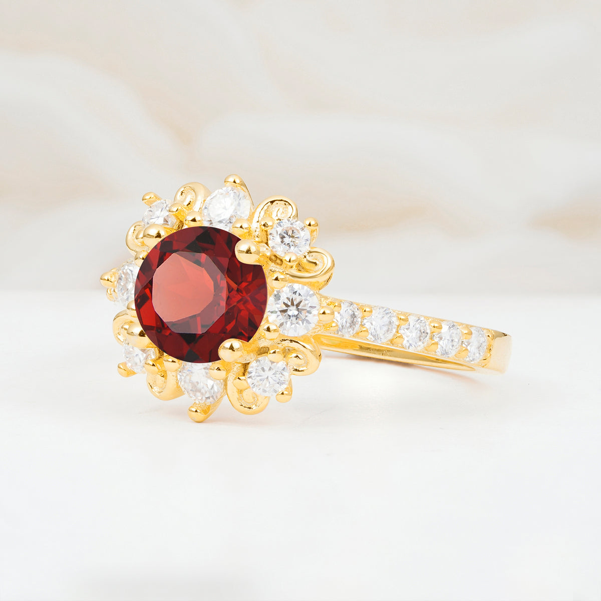 SR12539 Garnet Ring - White-Gold