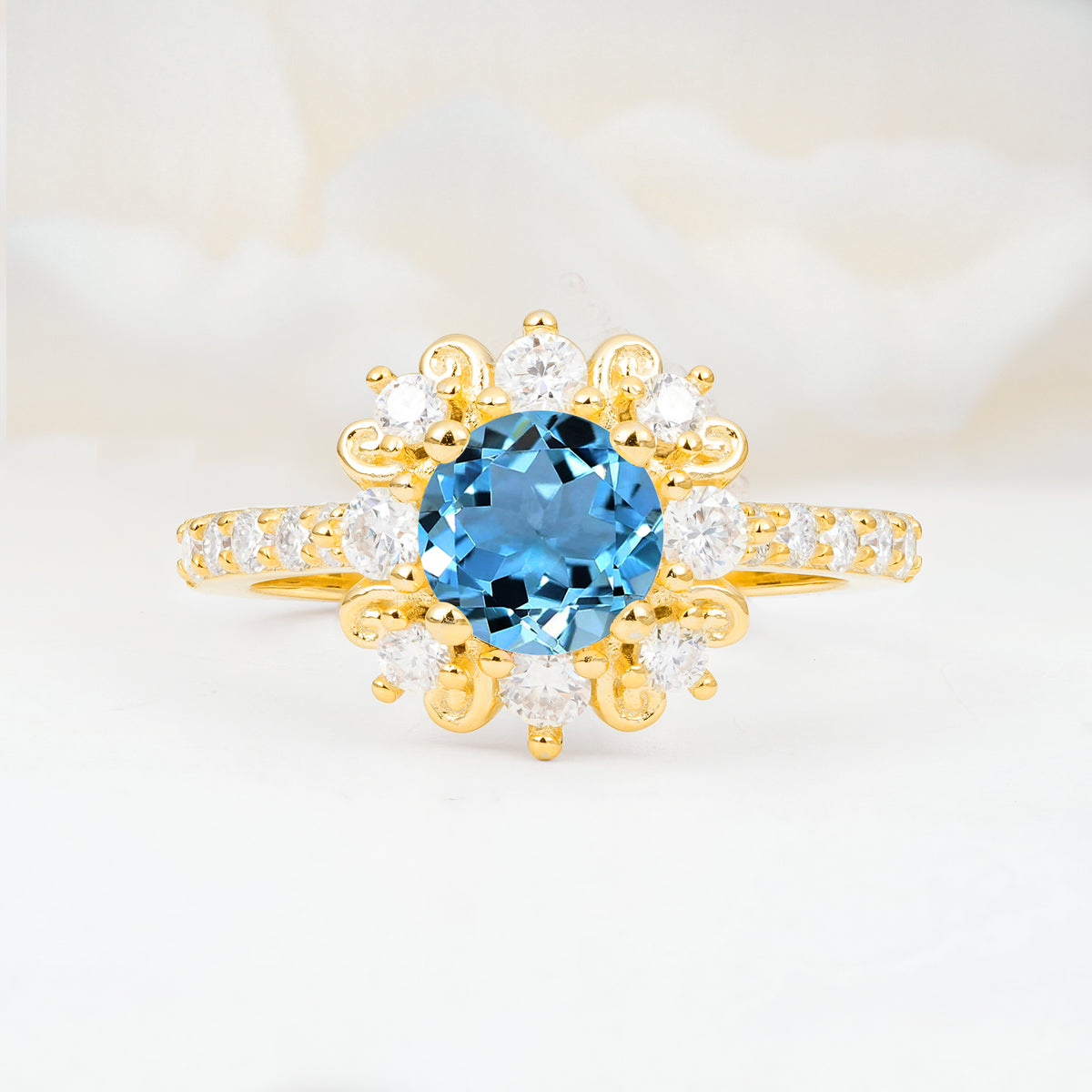 SR12539 Aquamarine Ring - Yellow-Gold