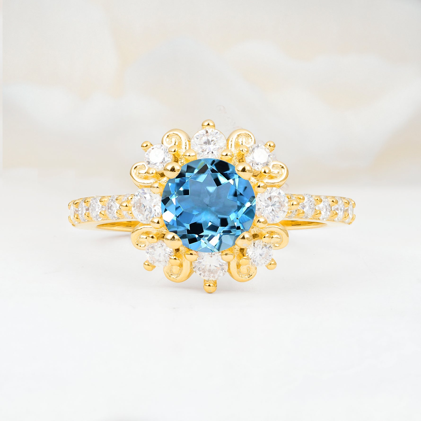 SR12539 Aquamarine Ring - Yellow-Gold