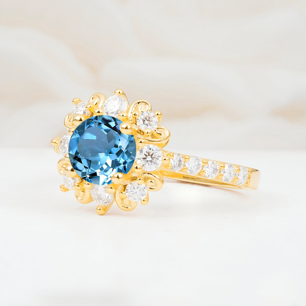 SR12539 Aquamarine Ring - White-Gold
