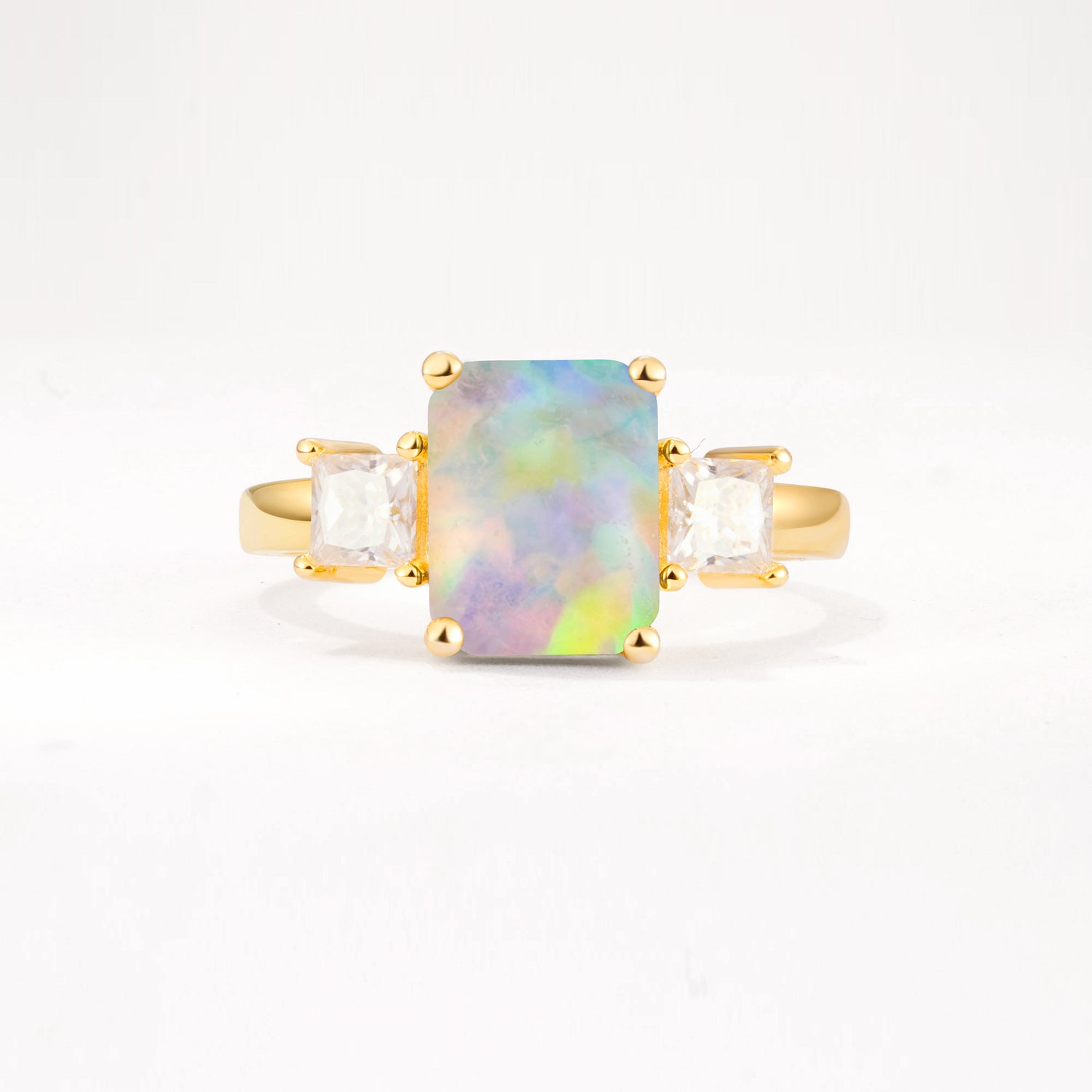 Classic Three-Stone Emerald Cut Opal Engagement Ring Timeless Bridal Promise Ring for Women