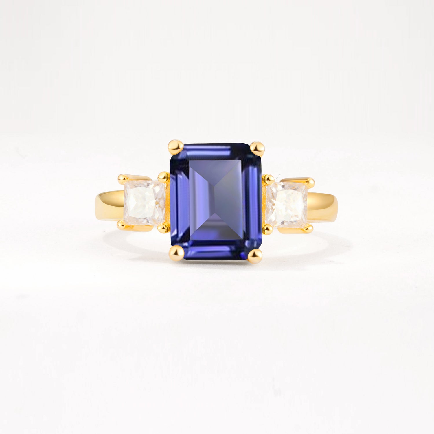 Classic Three-Stone Emerald Cut Tanzanite Engagement Ring Timeless Bridal Promise Ring for Women
