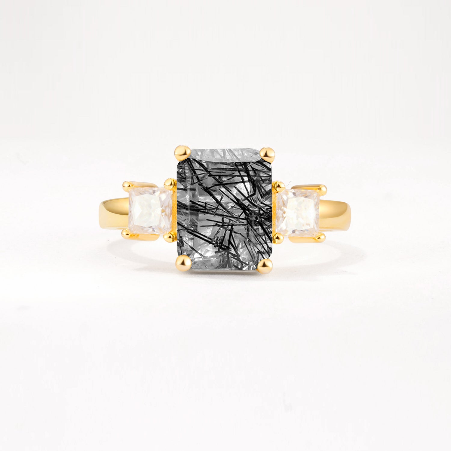 SR12583 Black Rutilated Quartz Ring - Yellow-Gold