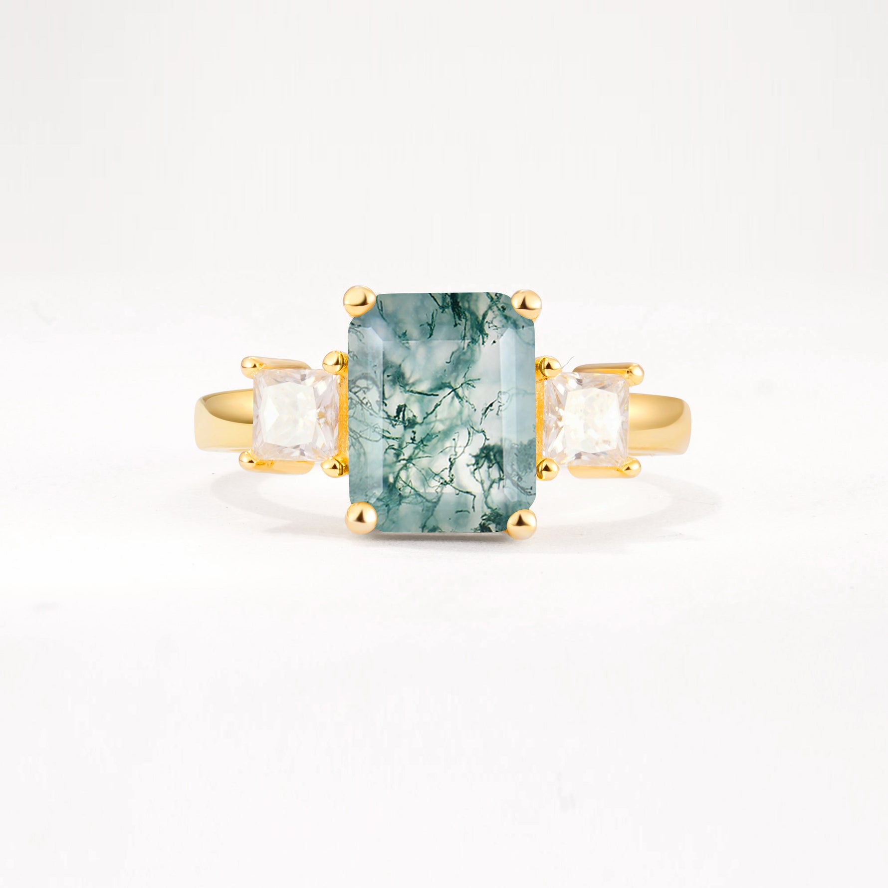 SR12583 Moss Agate Ring - Yellow-Gold