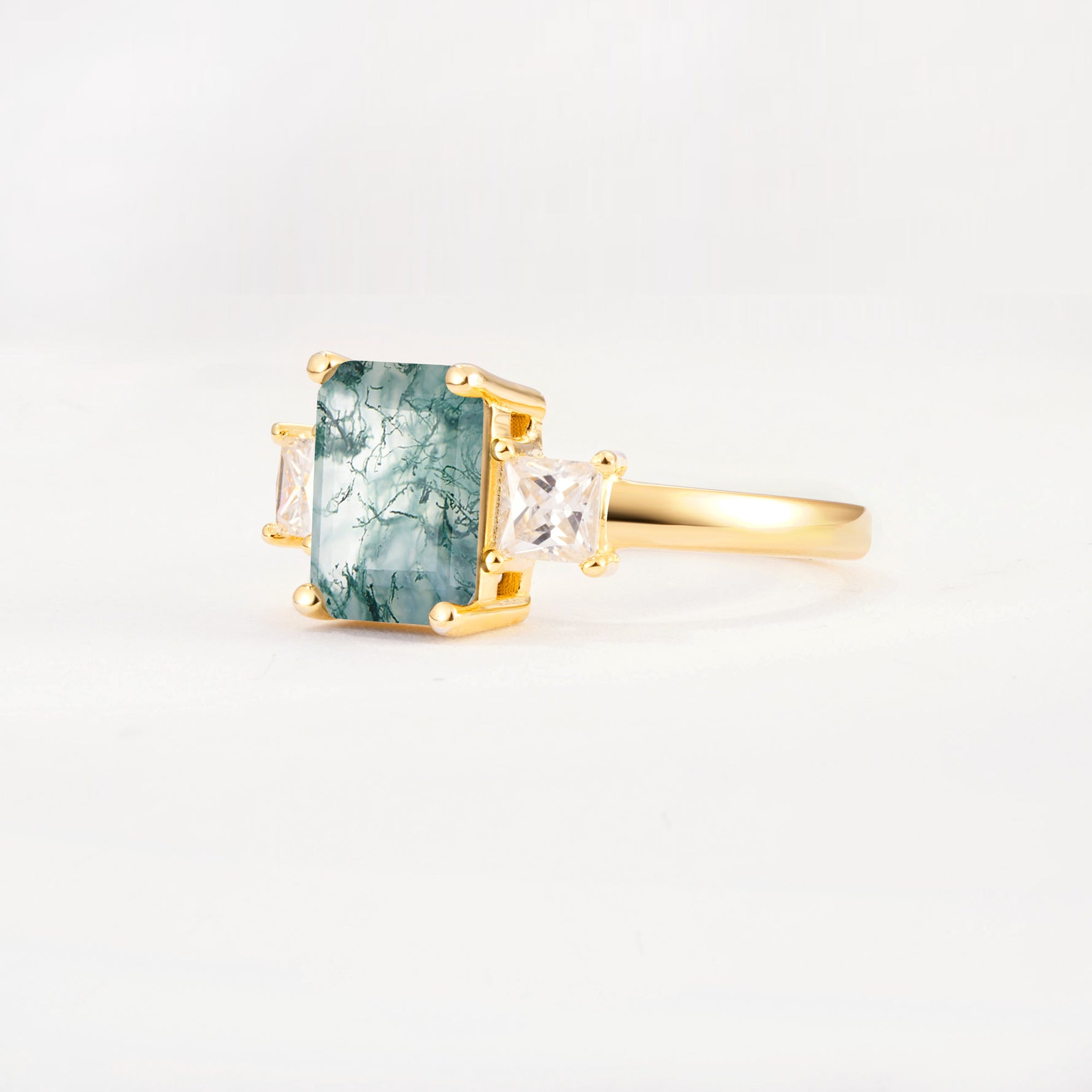 SR12583 Moss Agate Ring - White-Gold