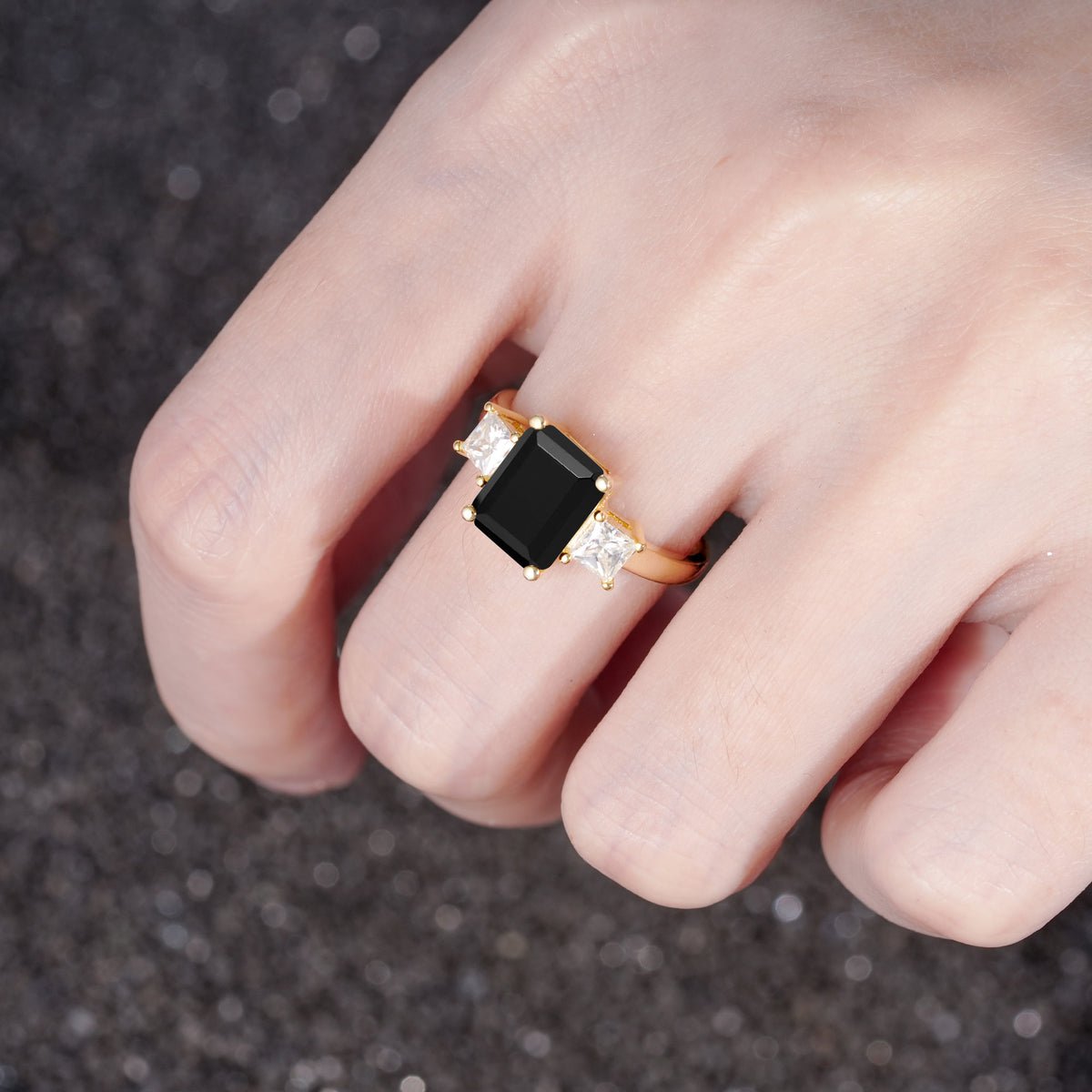 SR12583 Black Onyx Ring - Rose-Gold