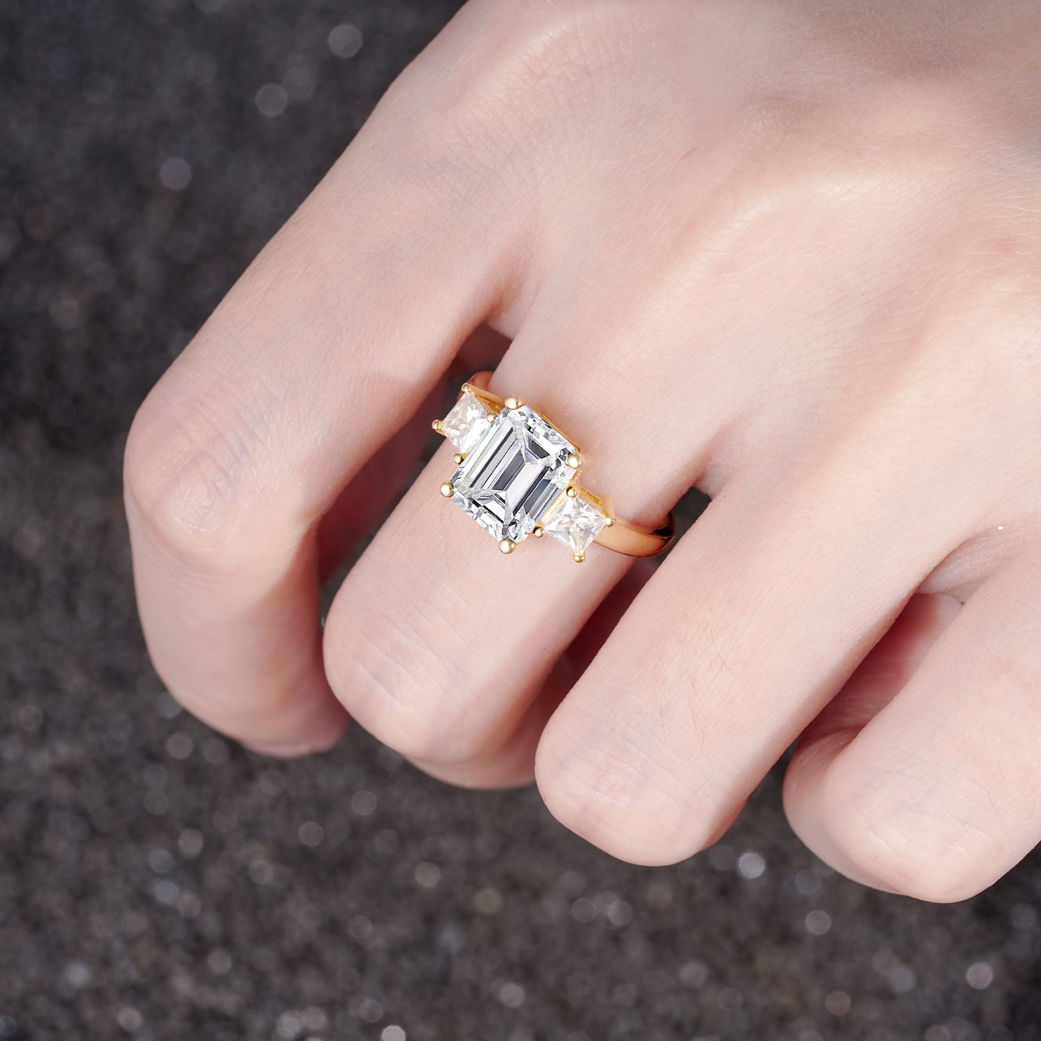 Classic Three-Stone Emerald Cut Lab Diamond Engagement Ring Timeless Bridal Promise Ring for Women