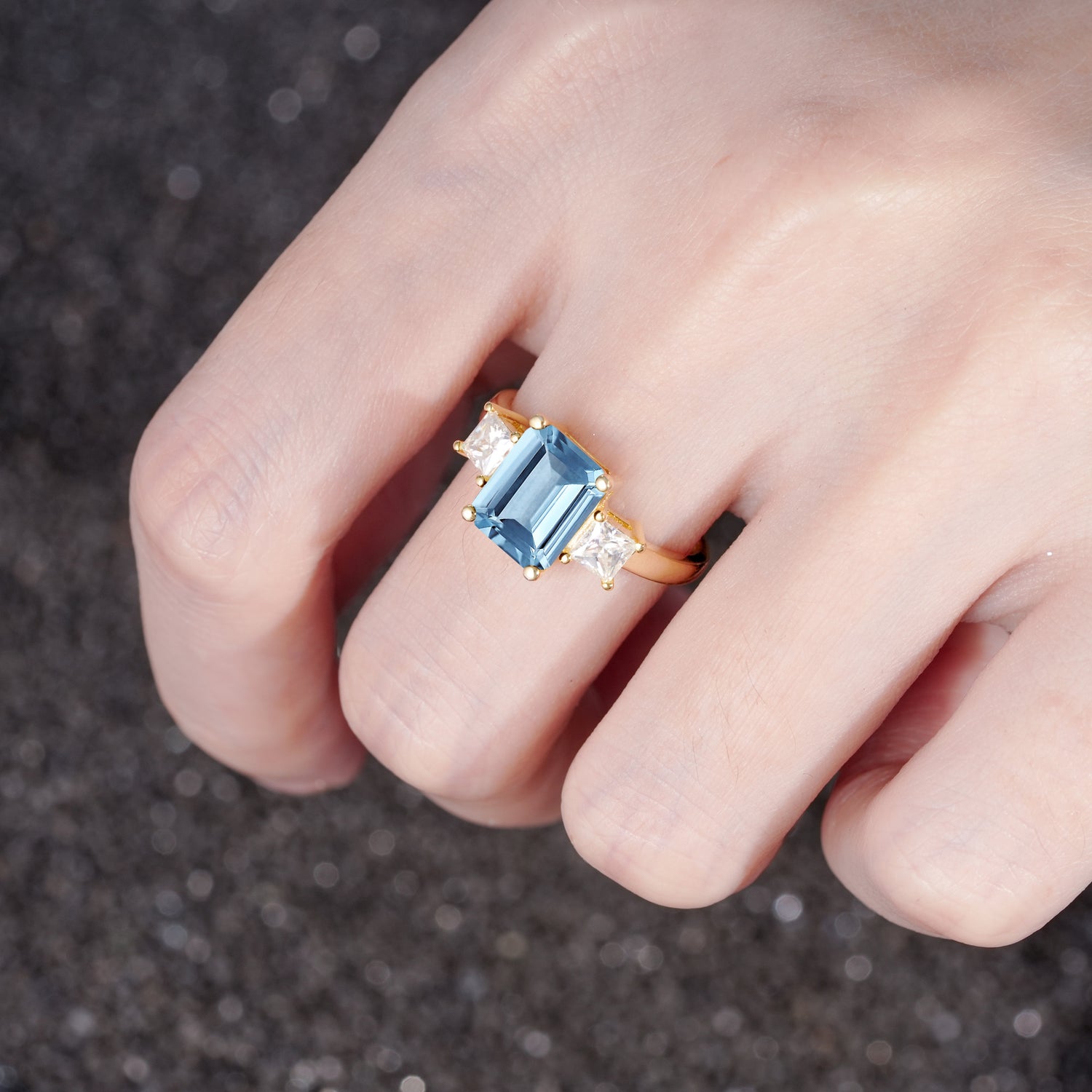 SR12583 Aquamarine Ring - Rose-Gold