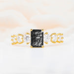 SR12633 Black Rutilated Quartz Ring - Yellow-Gold