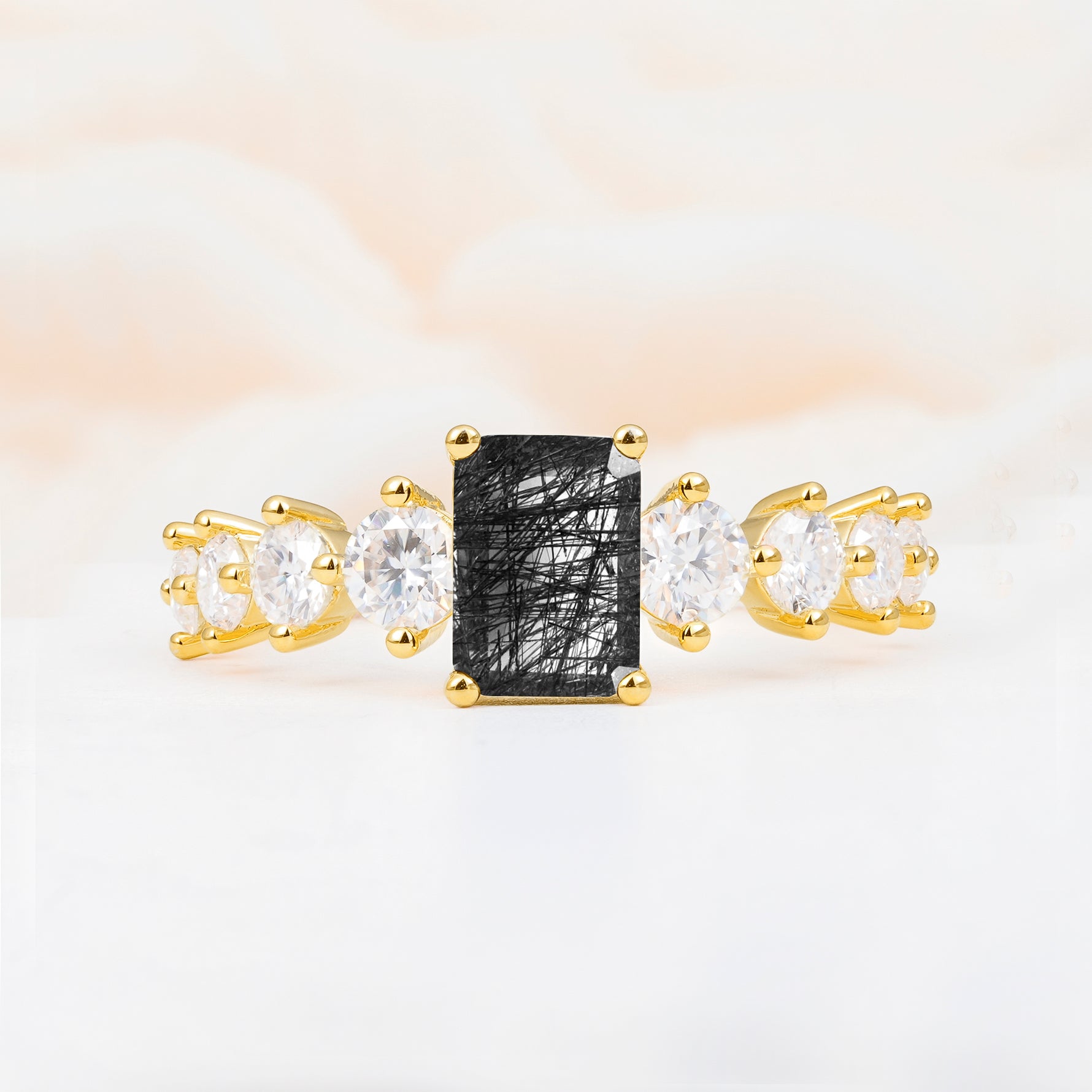 SR12633 Black Rutilated Quartz Ring - Yellow-Gold