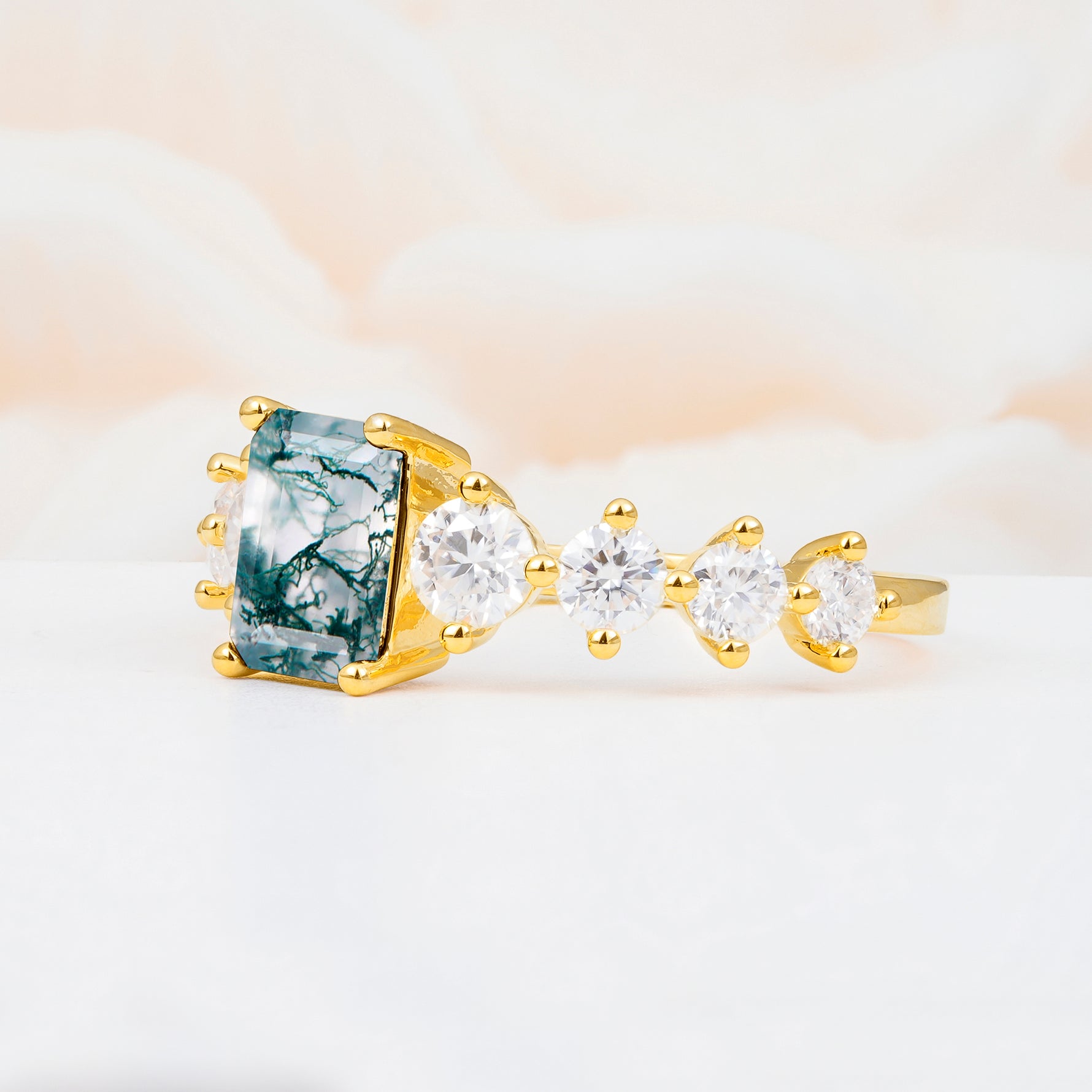 SR12633 Moss Agate Ring - White-Gold