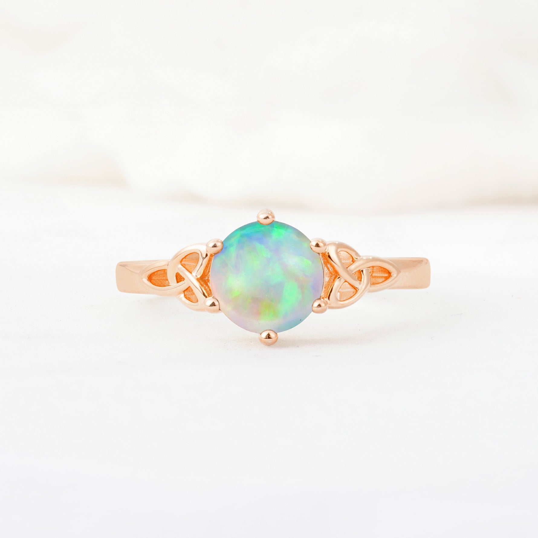 Celtic Knot Round Cut Fire Opal Engagement Ring for Her - Additional view