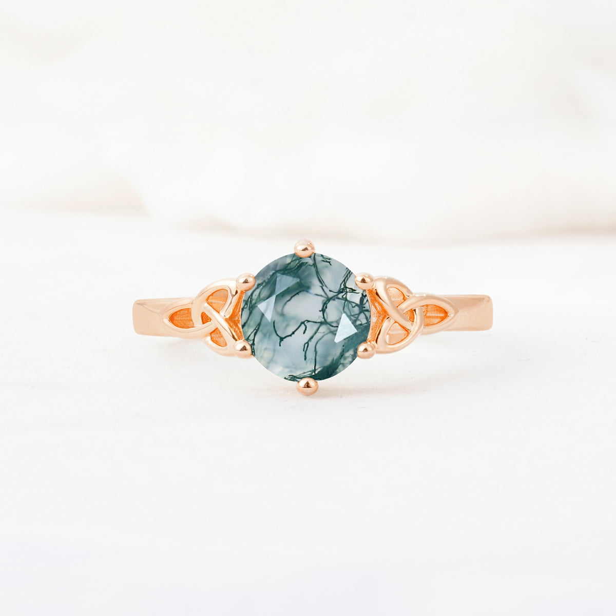 Celtic Knot Round Cut Moss Agate Engagement Ring for Her - Additional view