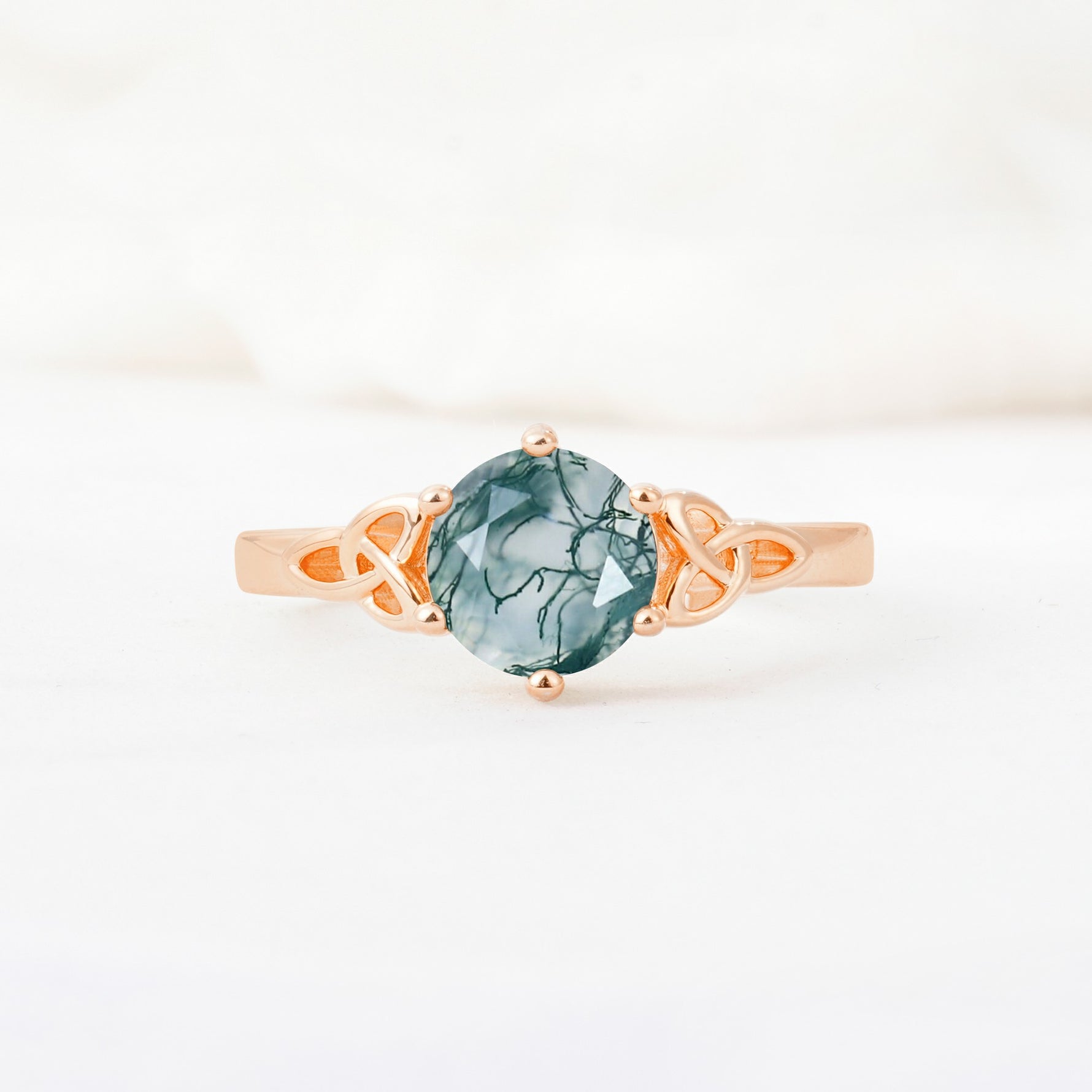 Celtic Knot Round Cut Moss Agate Engagement Ring for Her - Additional view