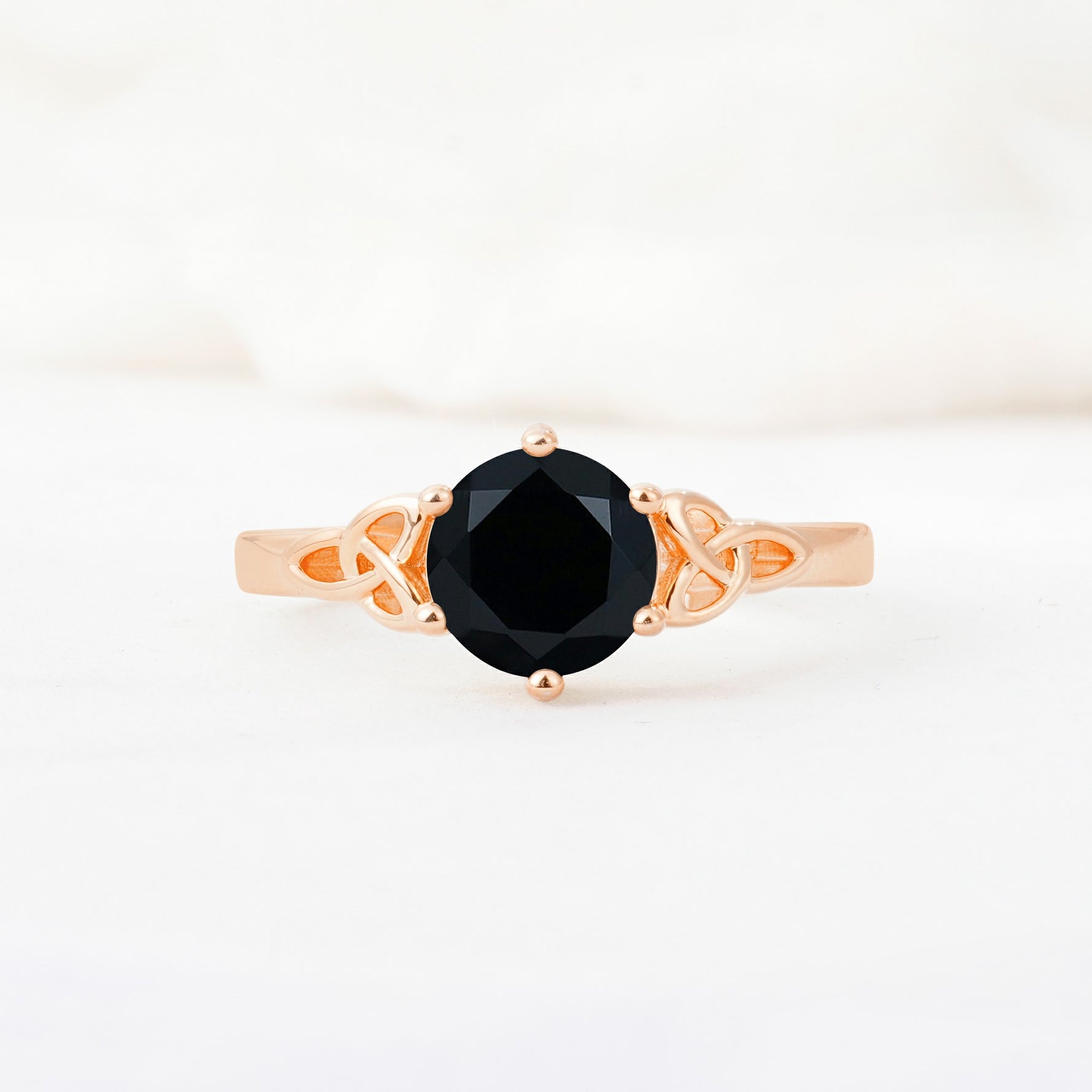 Celtic Knot Round Cut Black Onyx Engagement Ring for Her - Additional view