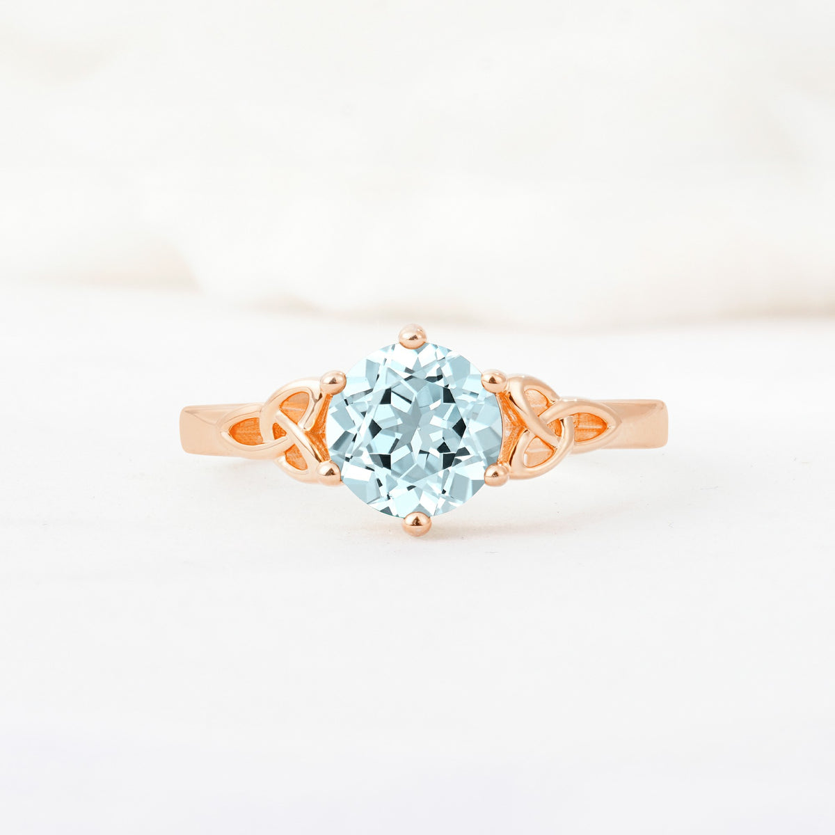 Celtic Knot Round Cut Aquamarine Engagement Ring for Her - Additional view