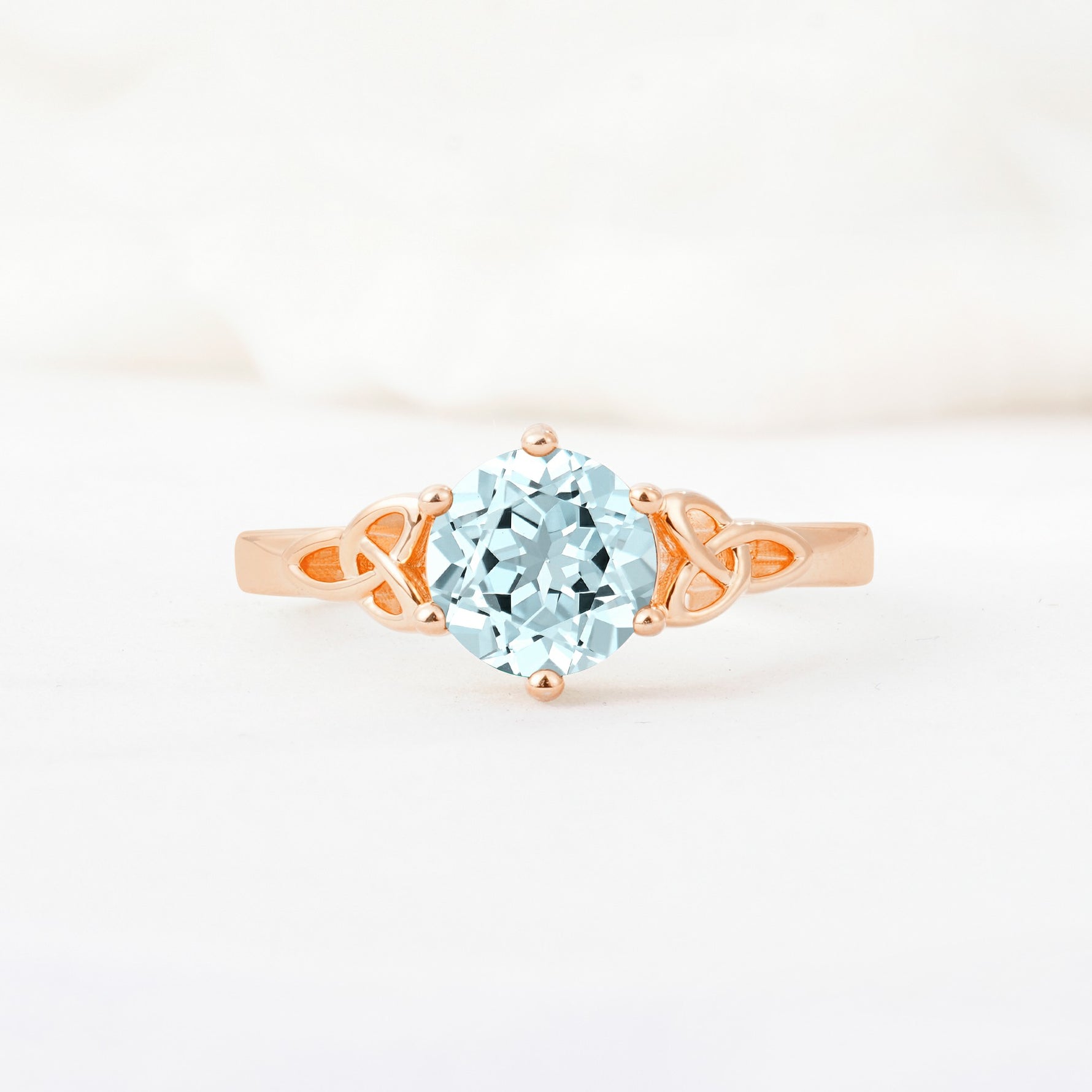 Celtic Knot Round Cut Aquamarine Engagement Ring for Her - Additional view