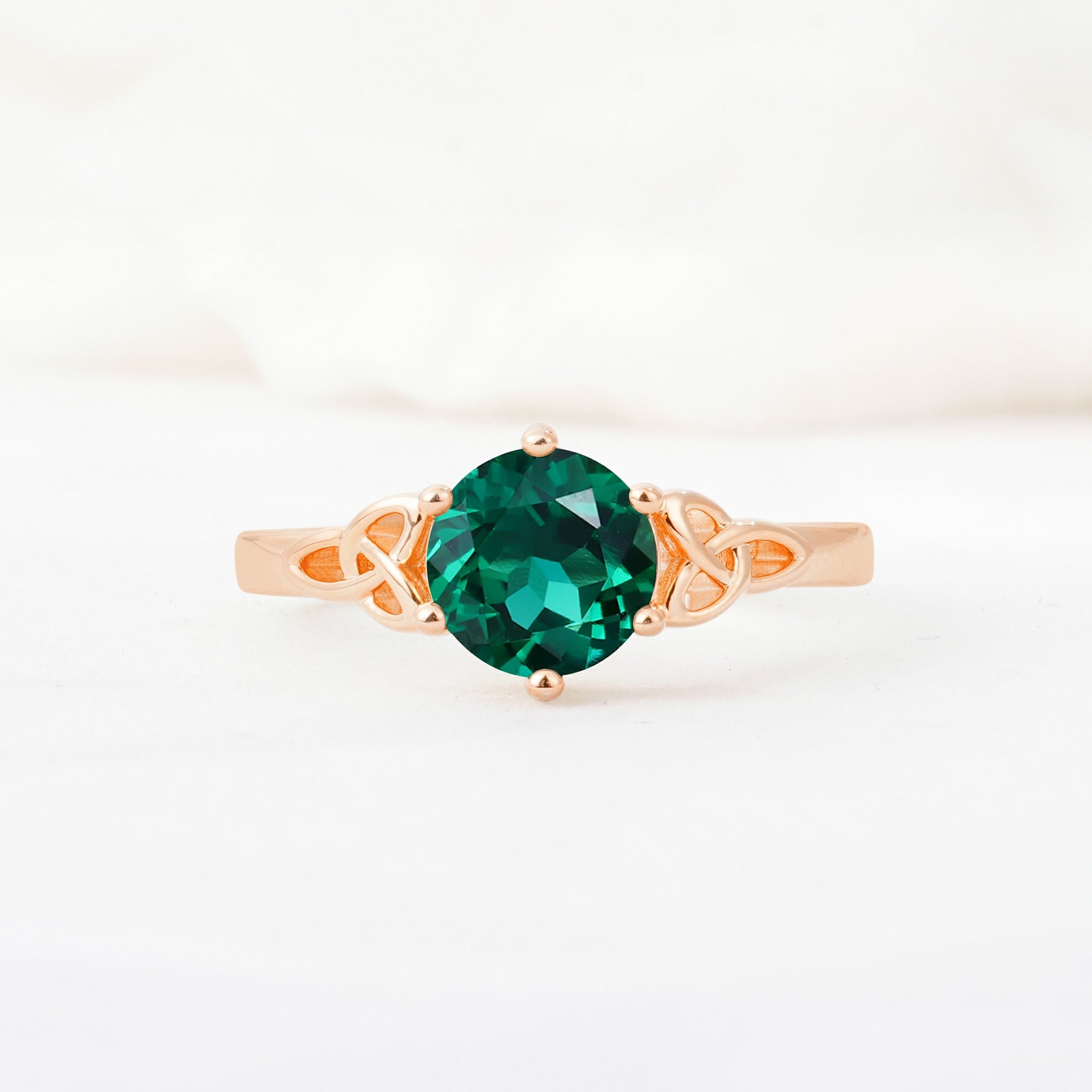 Celtic Knot Round Cut Emerald Engagement Ring for Her - Additional view