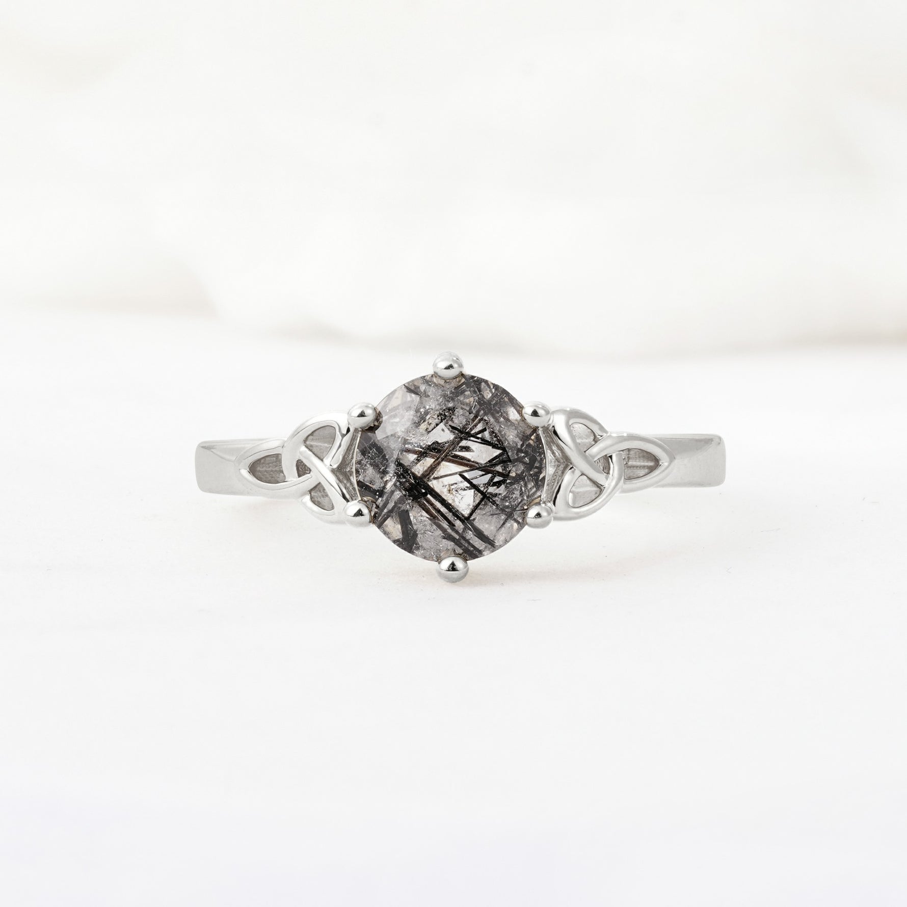 Celtic Knot Round Cut Black Rutilated Quartz Engagement Ring for Her - Additional view