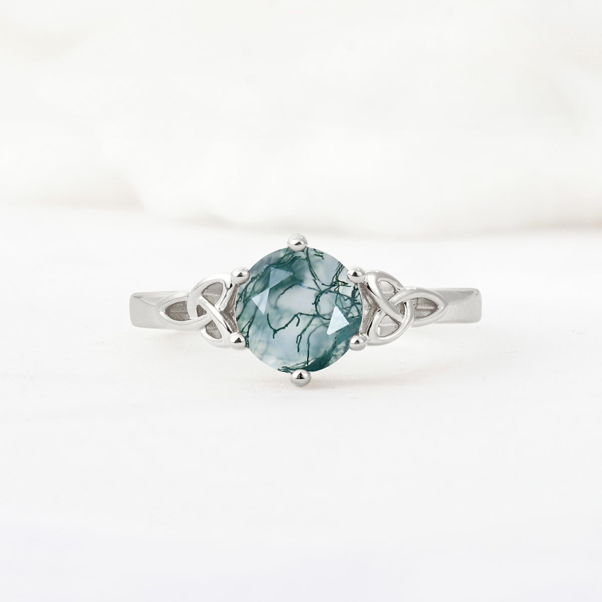 Celtic Knot Round Cut Moss Agate Engagement Ring for Her - Additional view